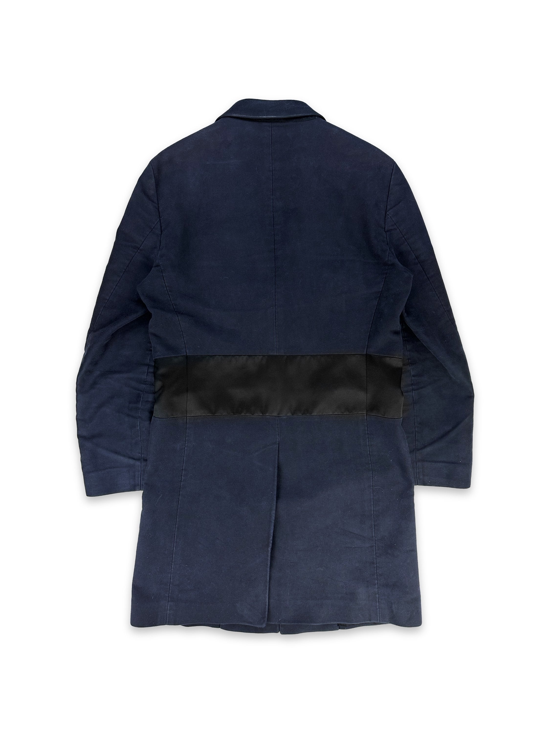 AW02 Helmut Lang ‘Moleskin’ Silk Striped Navy Trench Coat