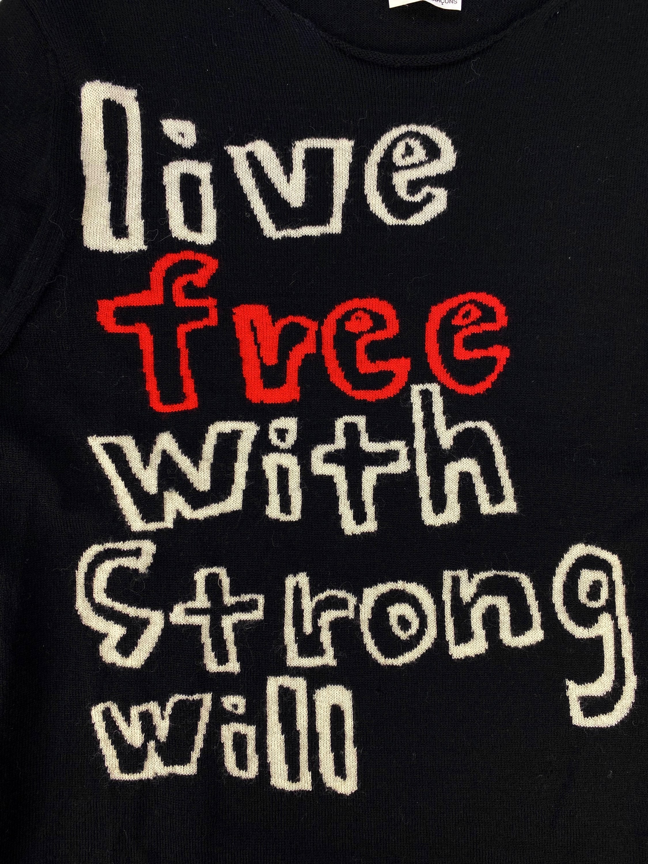 Comme des Garçons ‘Live Free’ Slogan Knitted Sweater
