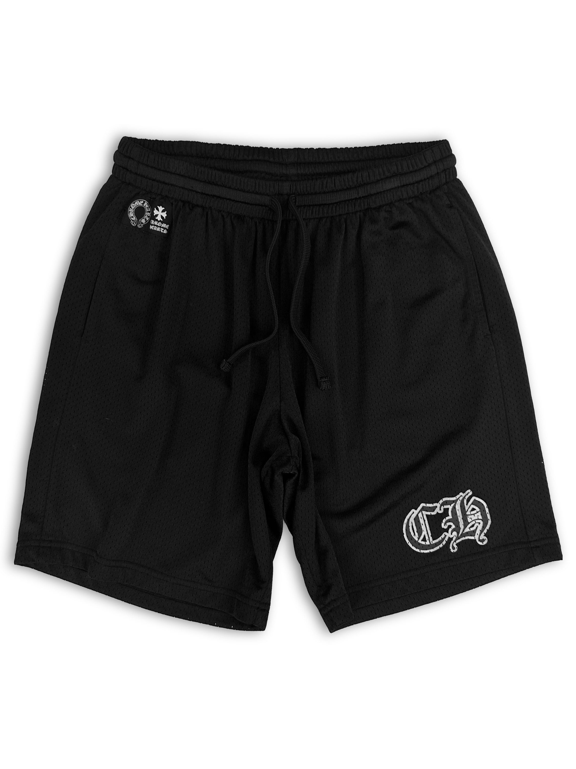 Chrome Hearts ‘CH’ Logo Black Mesh Horseshoe Patch Shorts