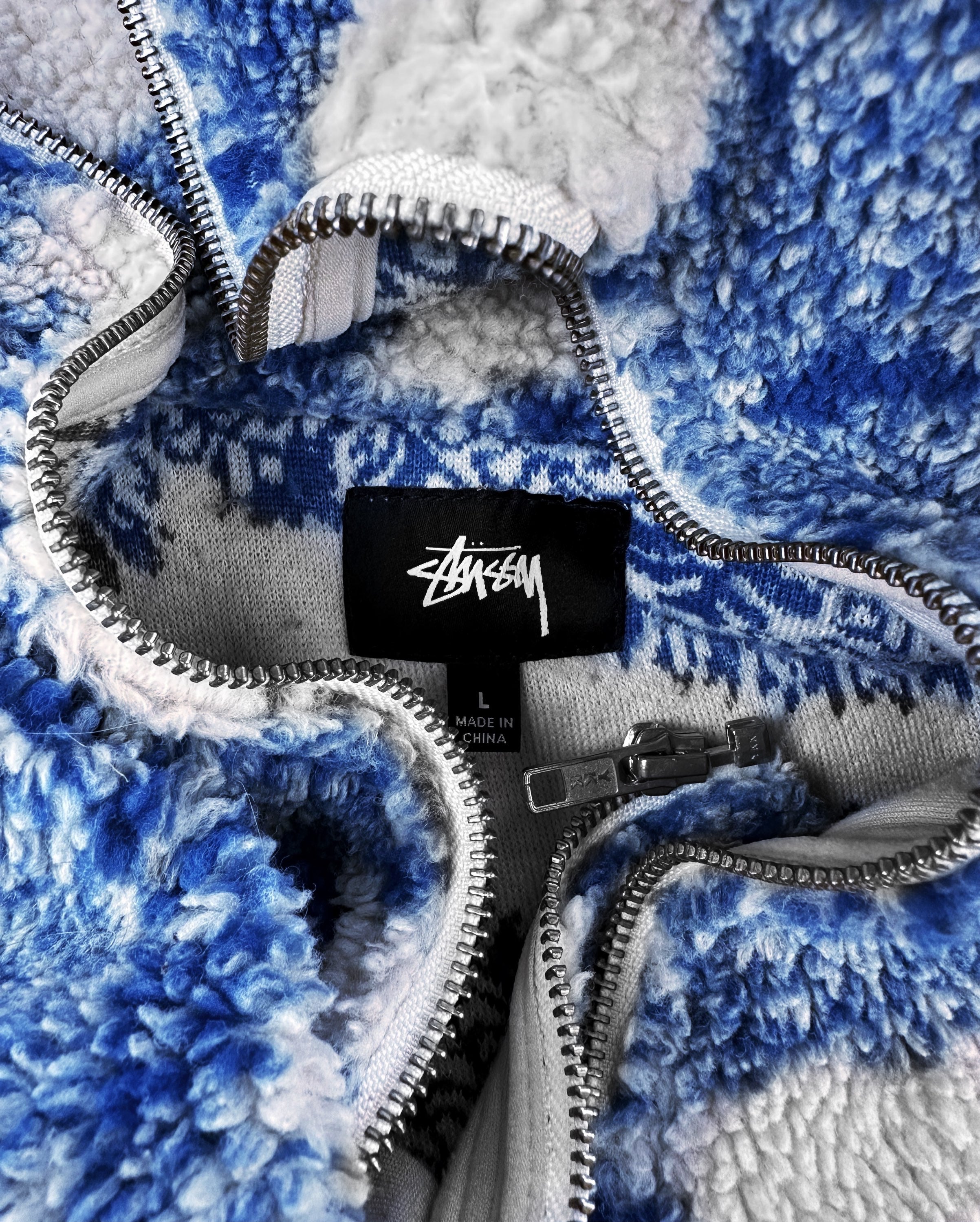 AW21 Stüssy ‘Paisley’ Deep Pile Fleece Zip-up Collared Jacket