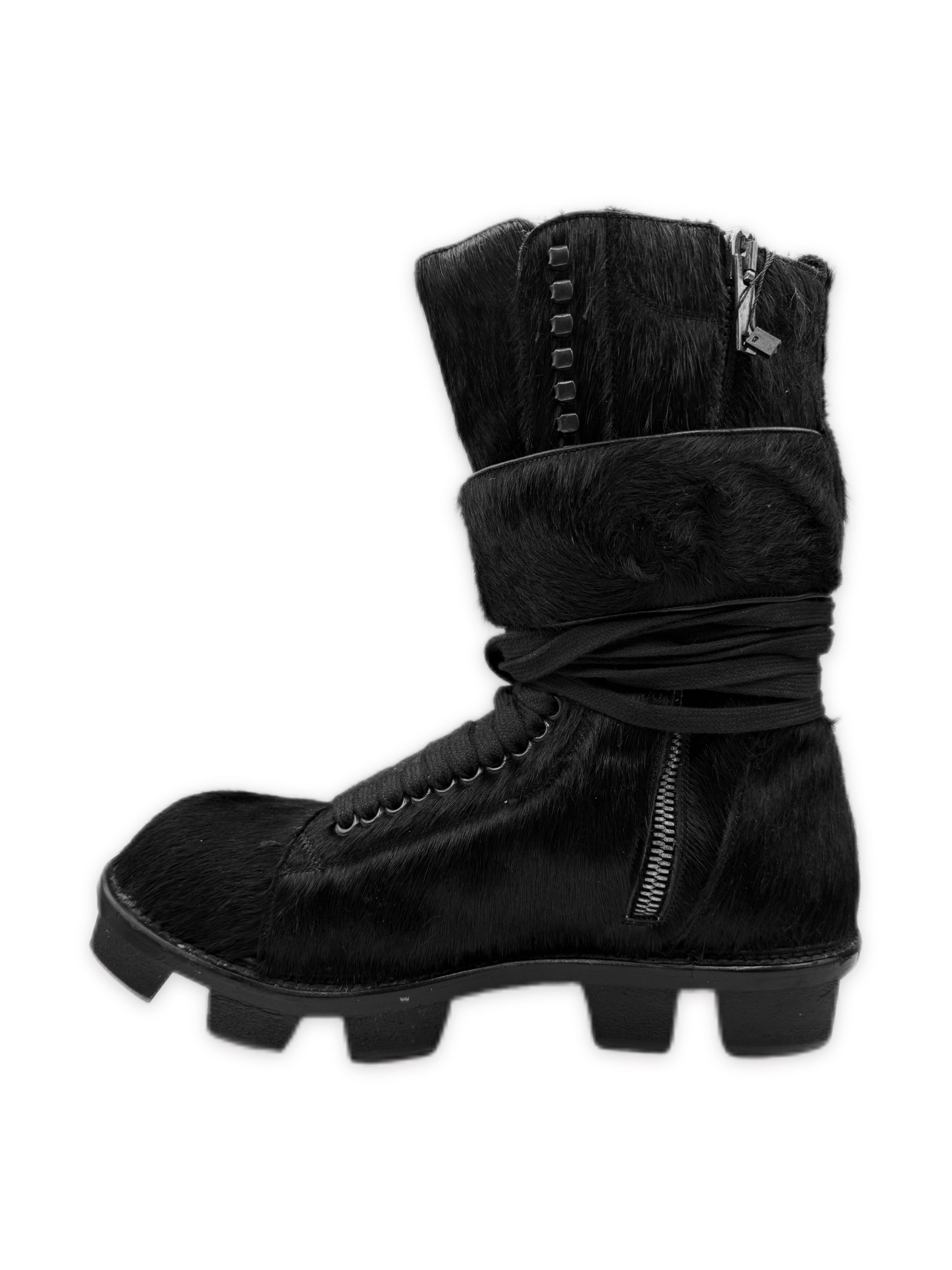 AW13 Rick Owens ‘Plinth’ Ponyhair Black Platform Boots