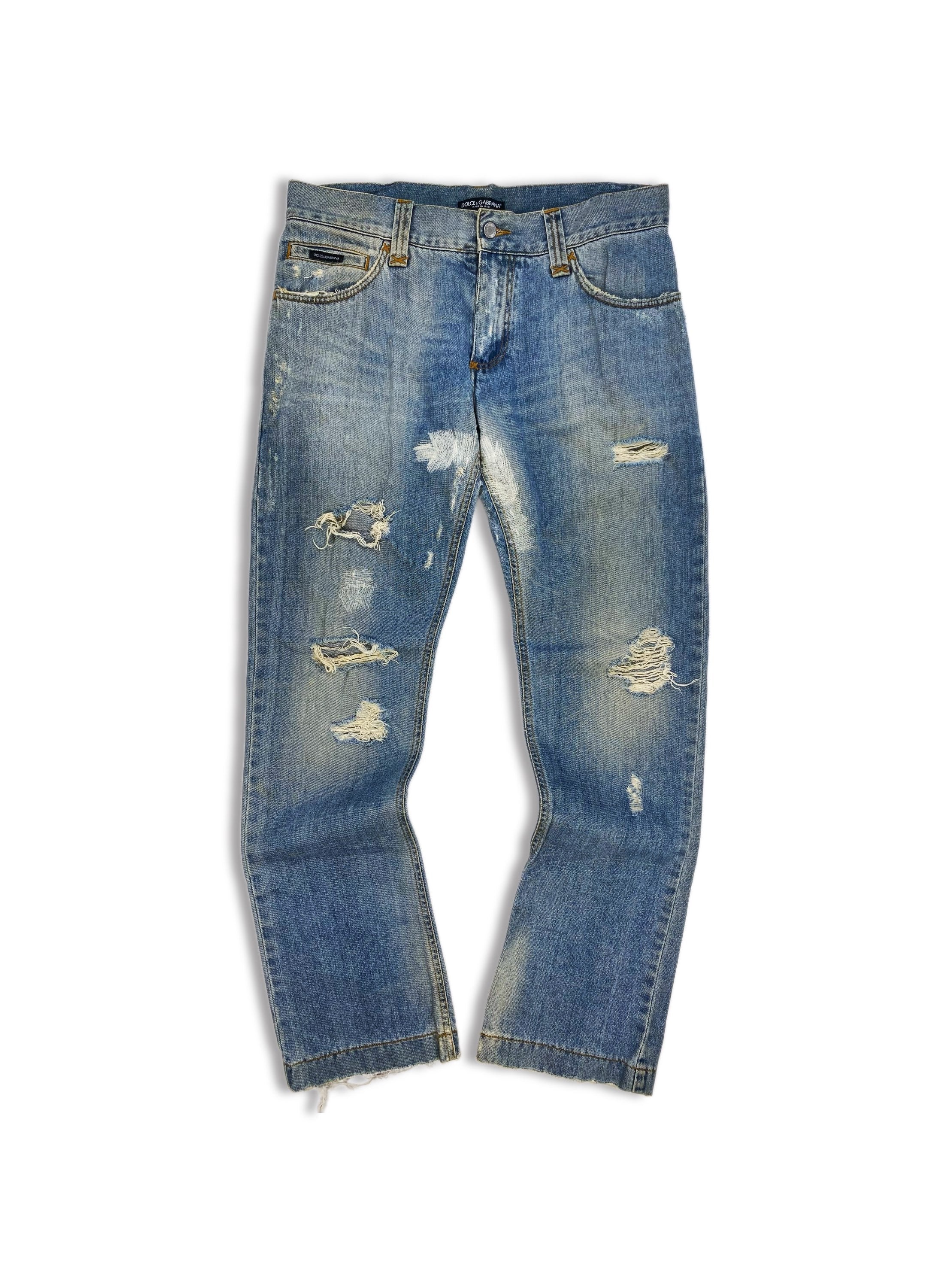 Dolce &amp; Gabbana Light Wash Distressed Boot Cut Denim Jeans