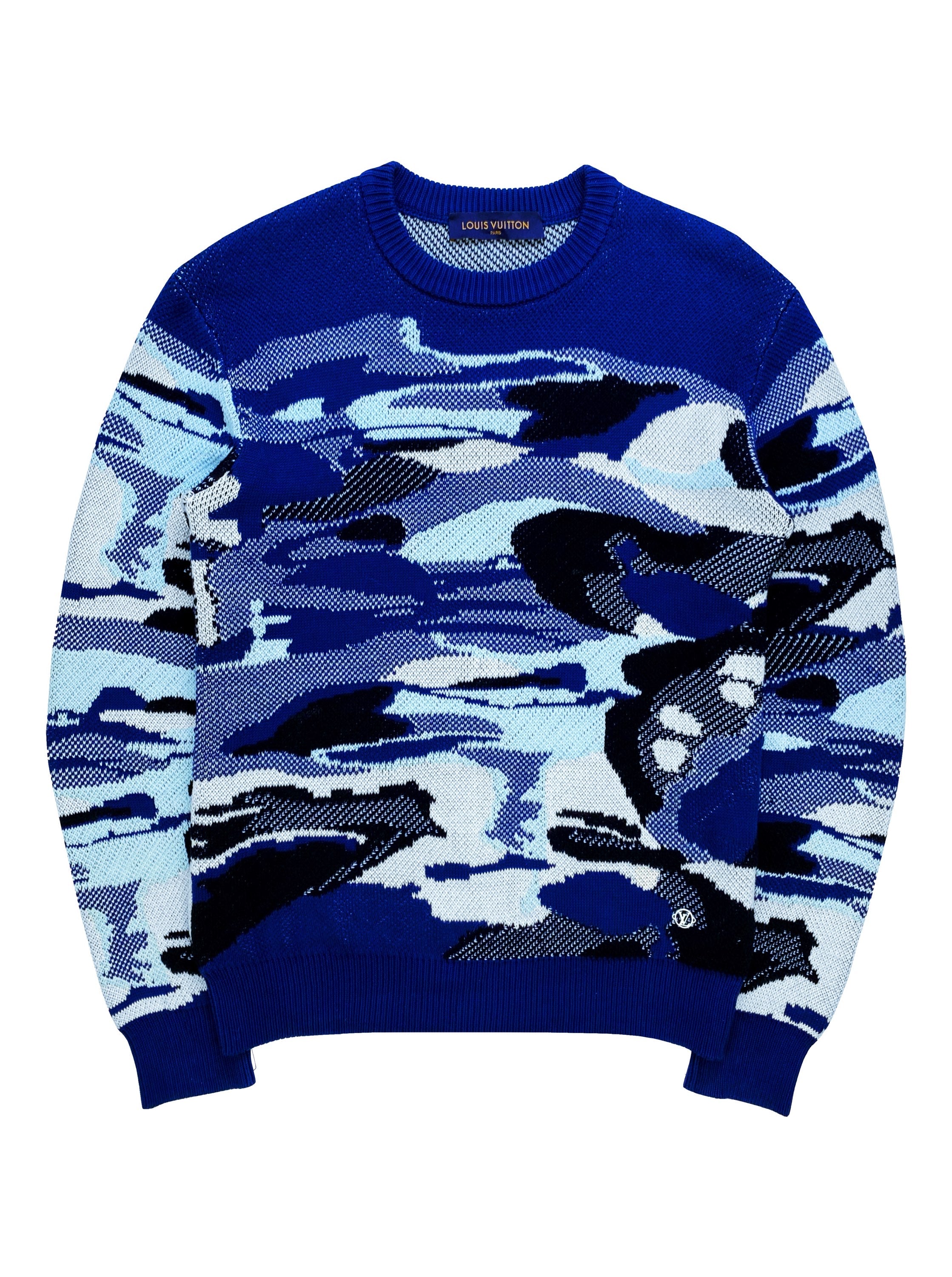 SS20 Louis Vuitton by Virgil Abloh Blue Camo Jacquard Knit Sweater