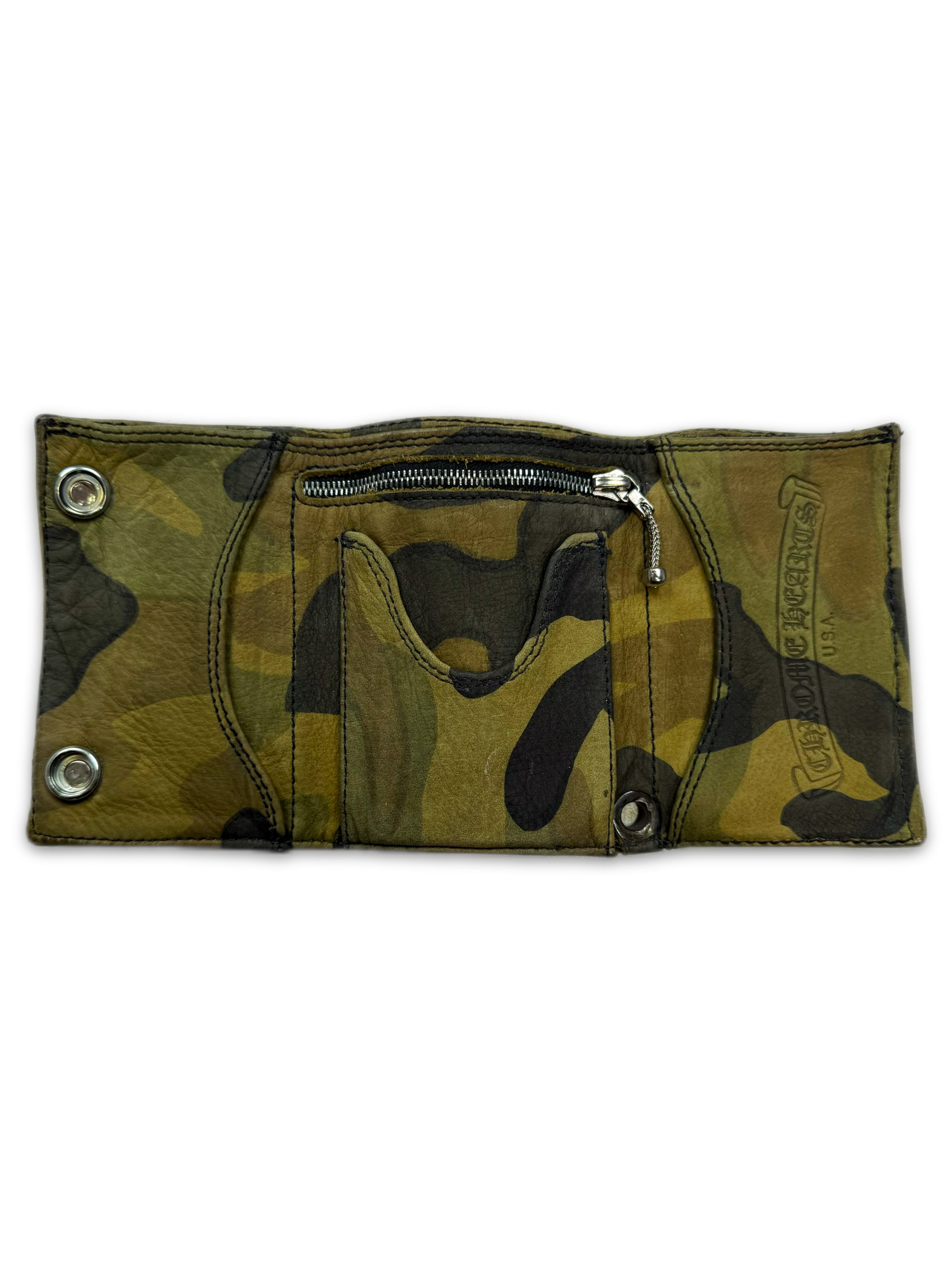 Chrome Hearts Green Camouflage Tri-Fold Leather Wallet