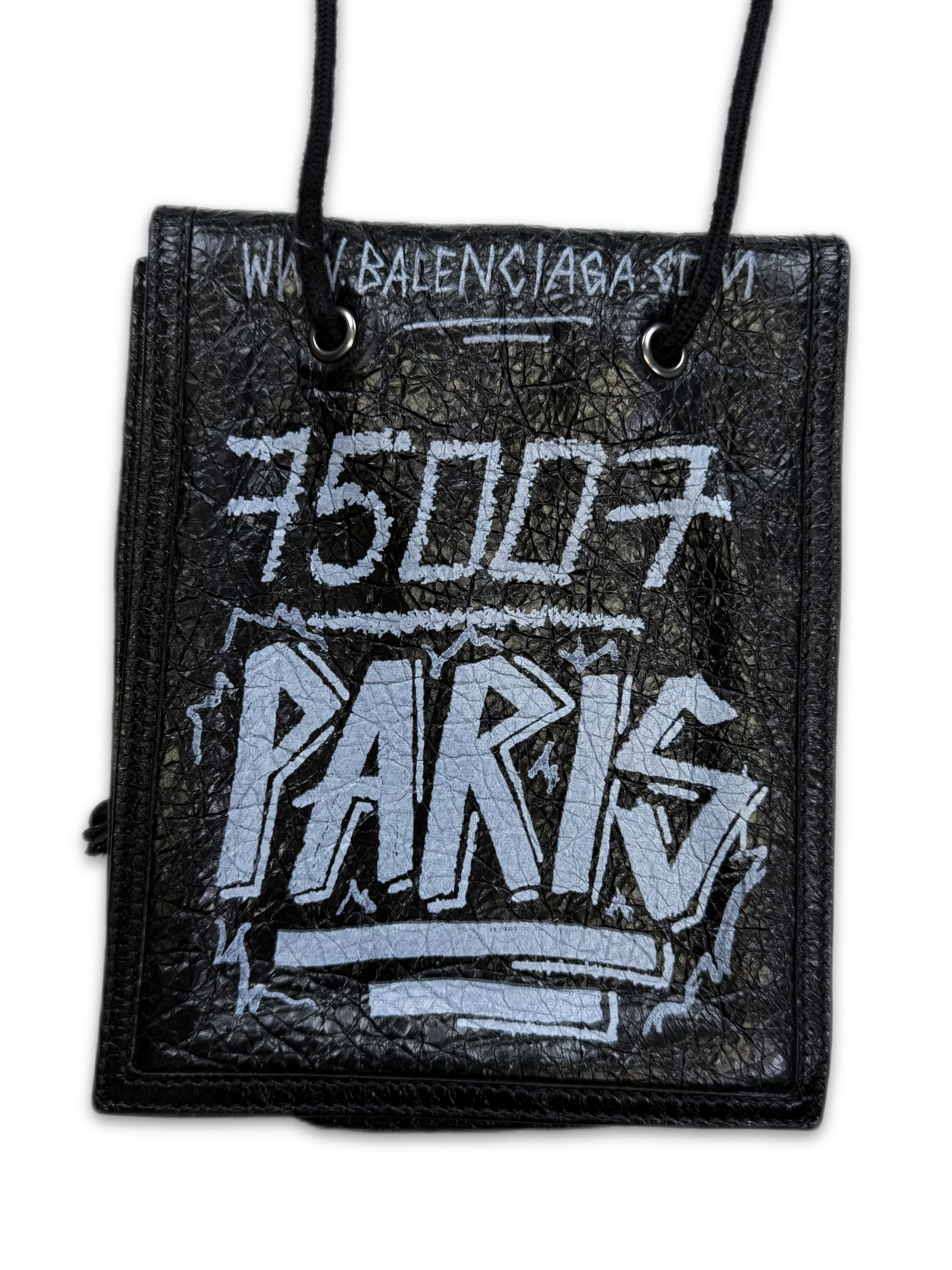 Balenciaga Graffiti Black Leather Explorer Crossbody Bag