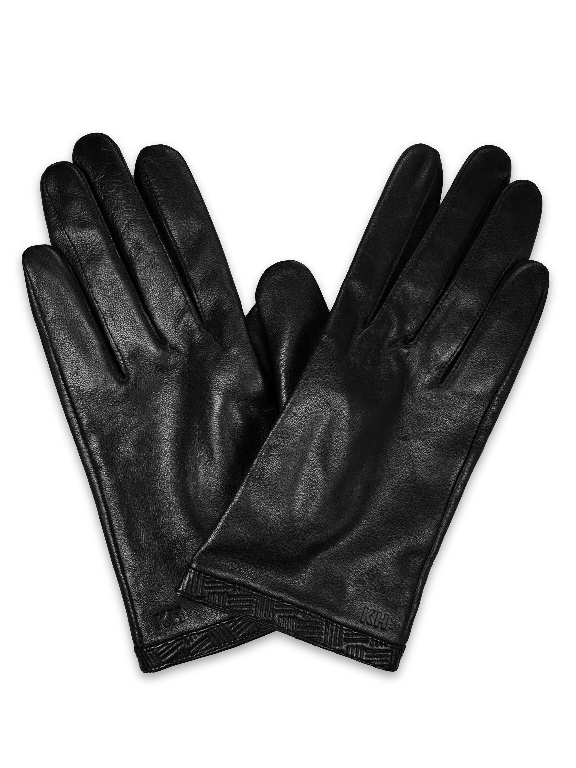 Katharine Hamnett Embossed Logo Leather Gloves