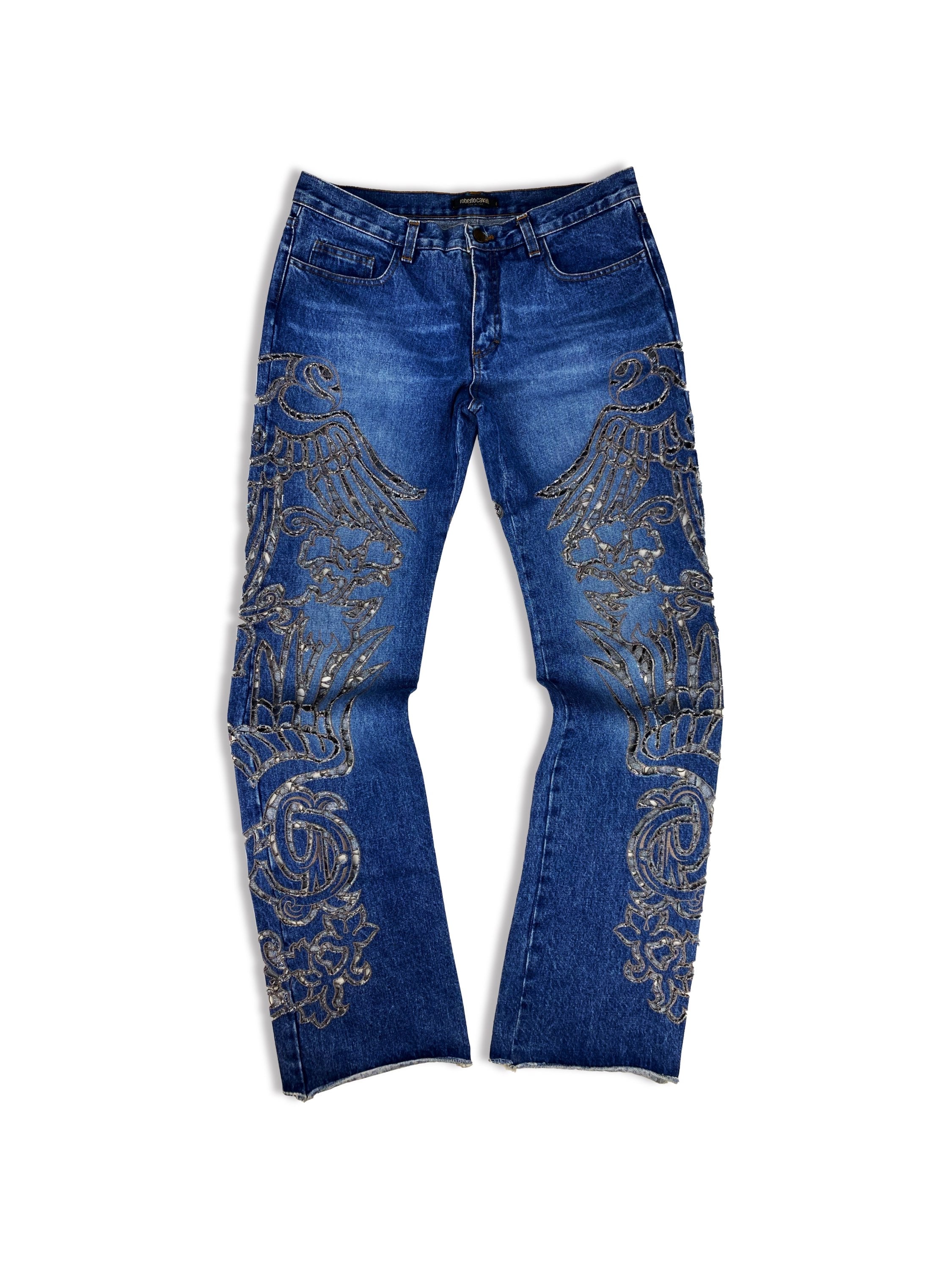 SS01 Roberto Cavalli ‘Laser Cut’ Embroidered Tribal Denim