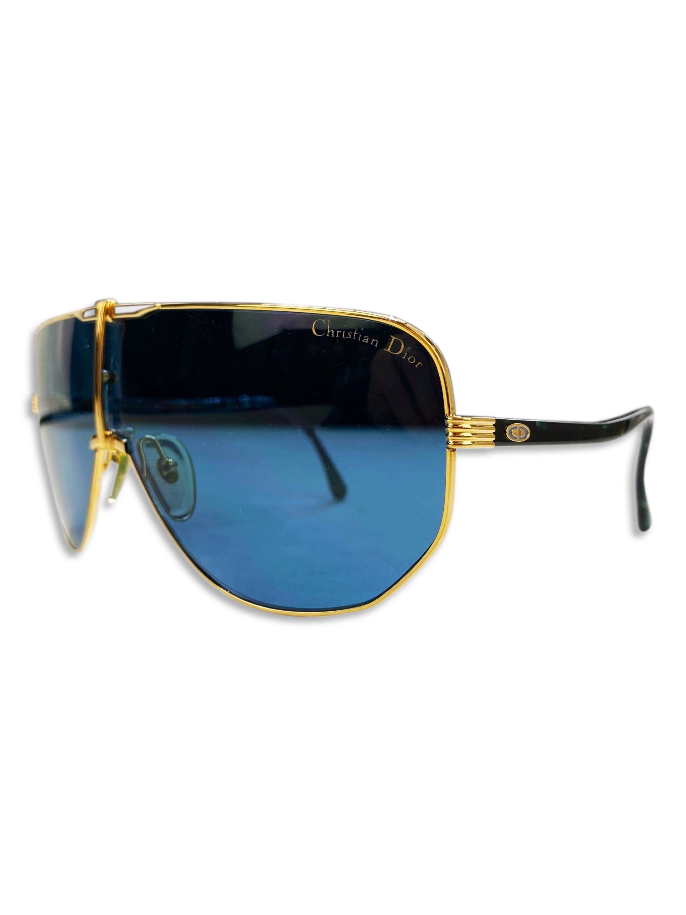 Dior Blue Tint Gold Metallic Aviatior Frame Sunglasses