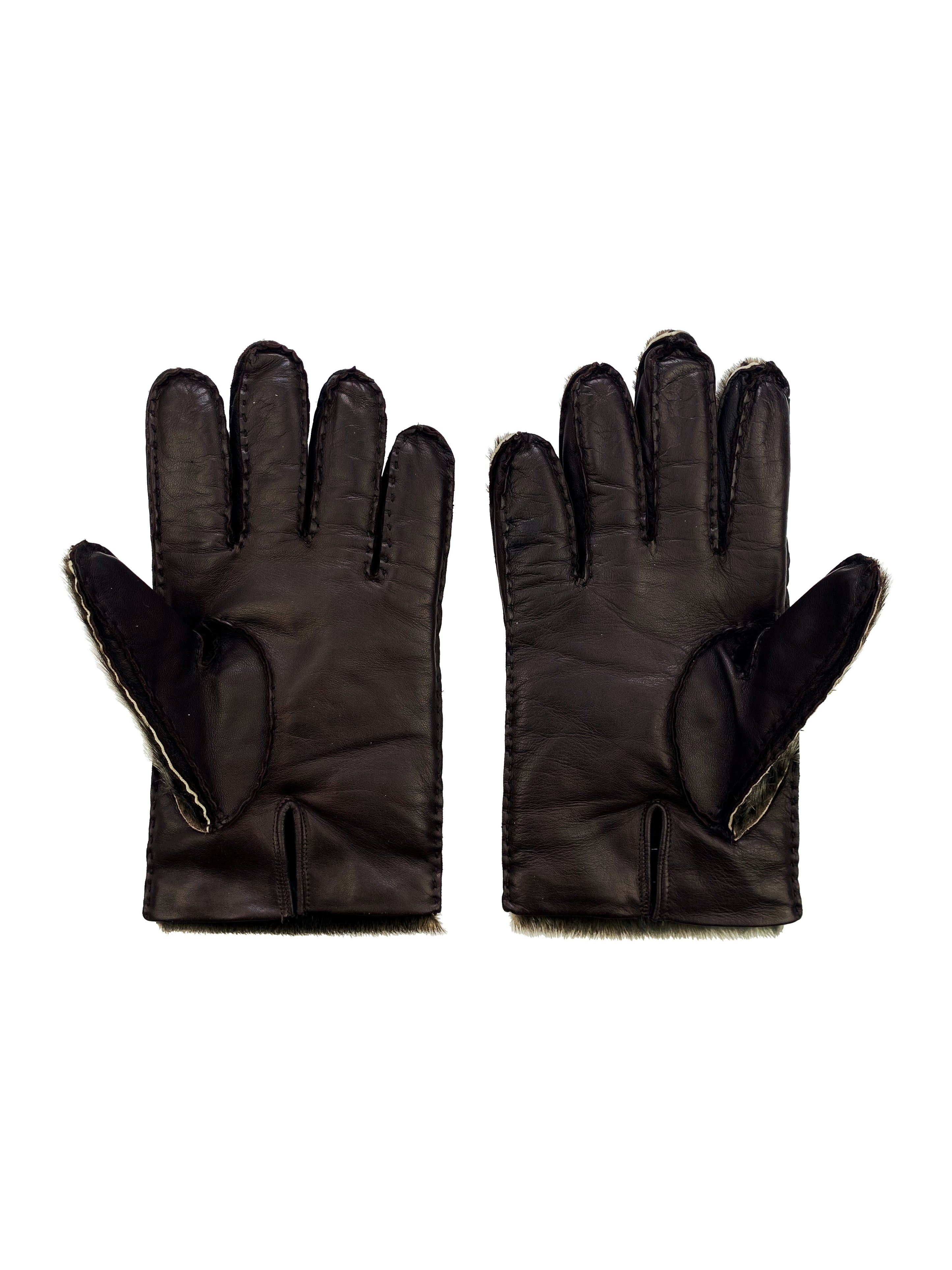 SS17 Prada Seal Fur Brown Leather Gloves