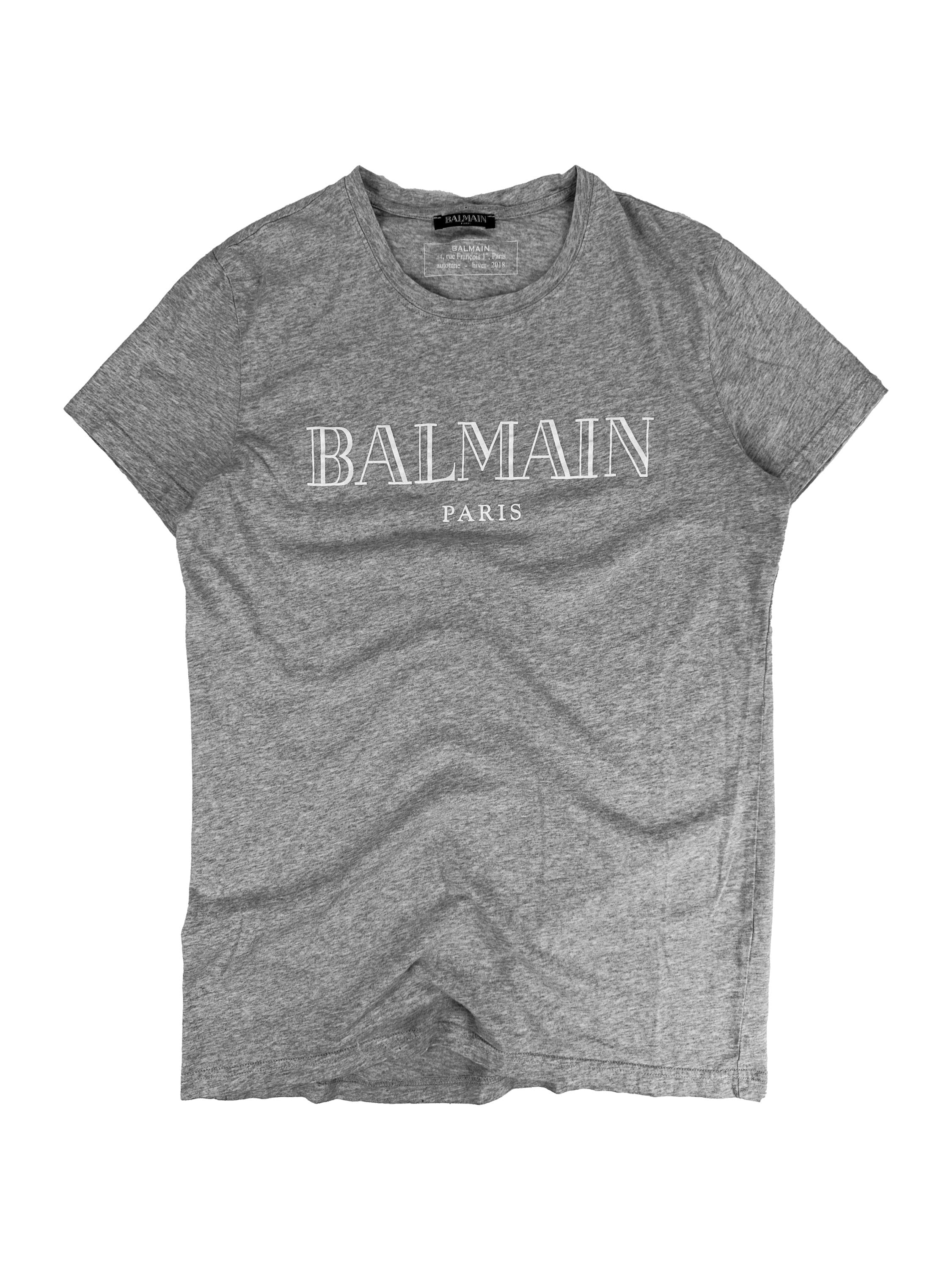 AW18 Balmain Spellout Logo Heather Grey T-Shirt