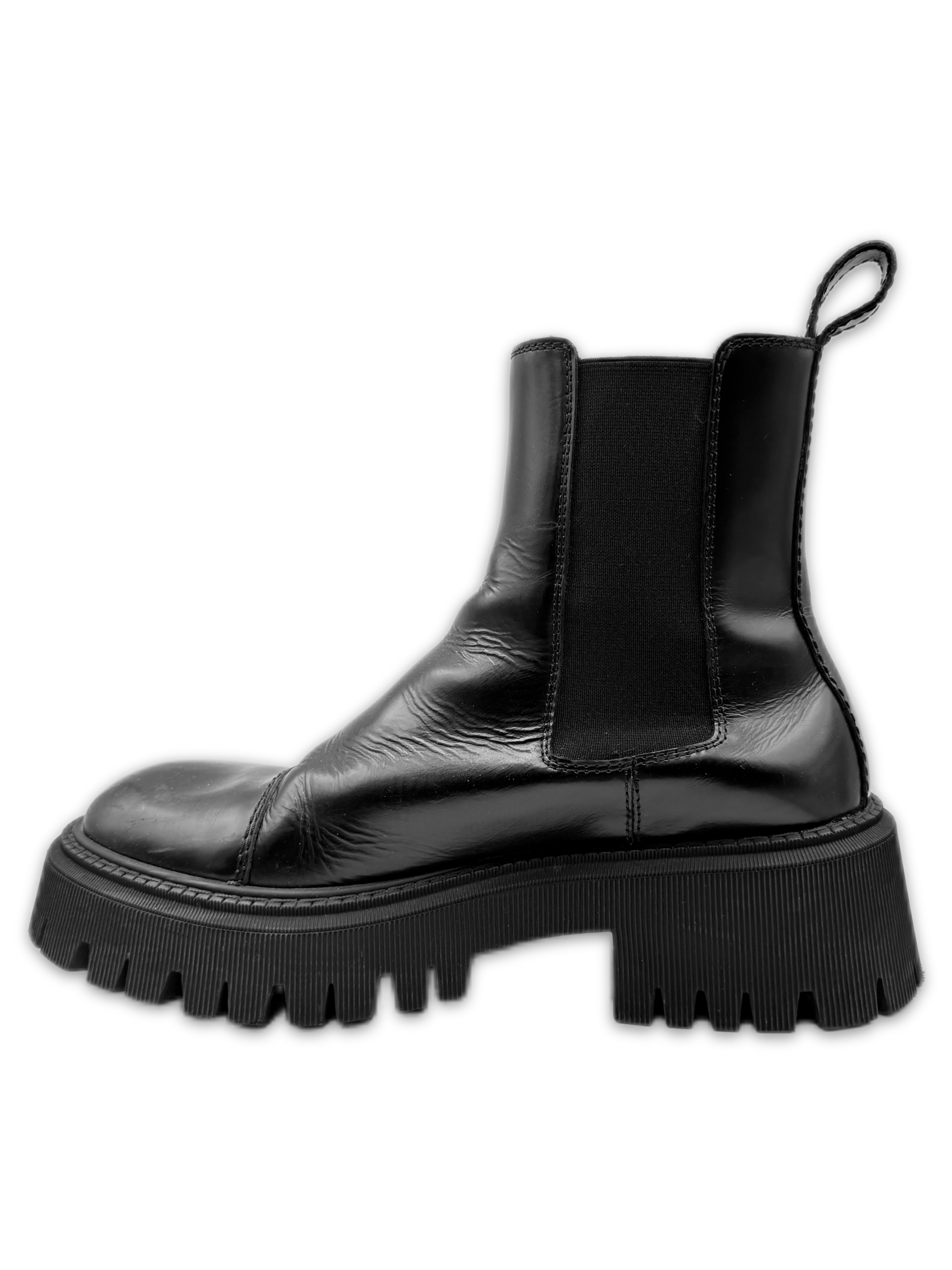 Balenciaga Tractor Chelsea Black Leather Hi-top Boots