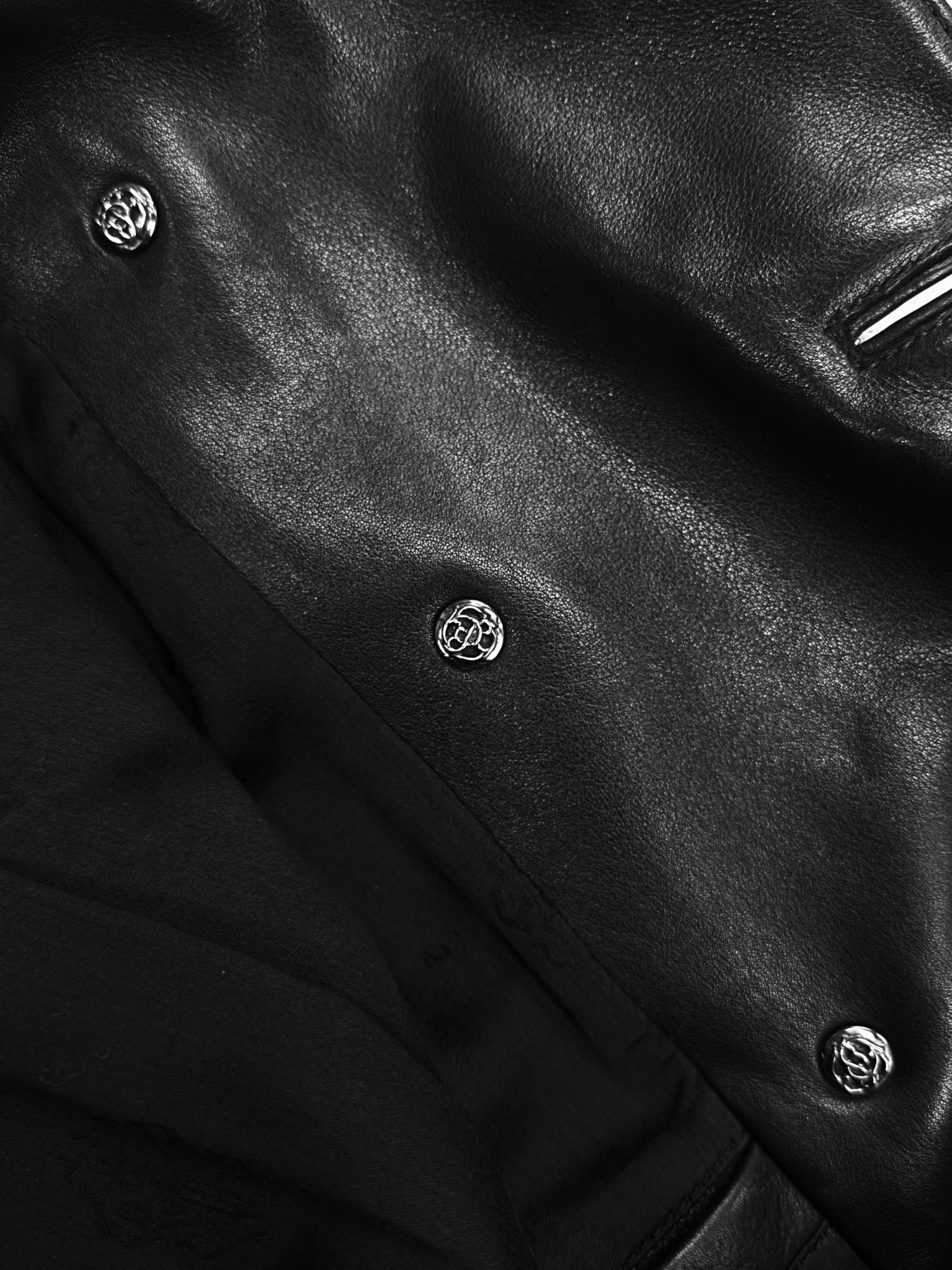Chrome Hearts Fleur de Lis Black Leather .925 Silver Pea Coat