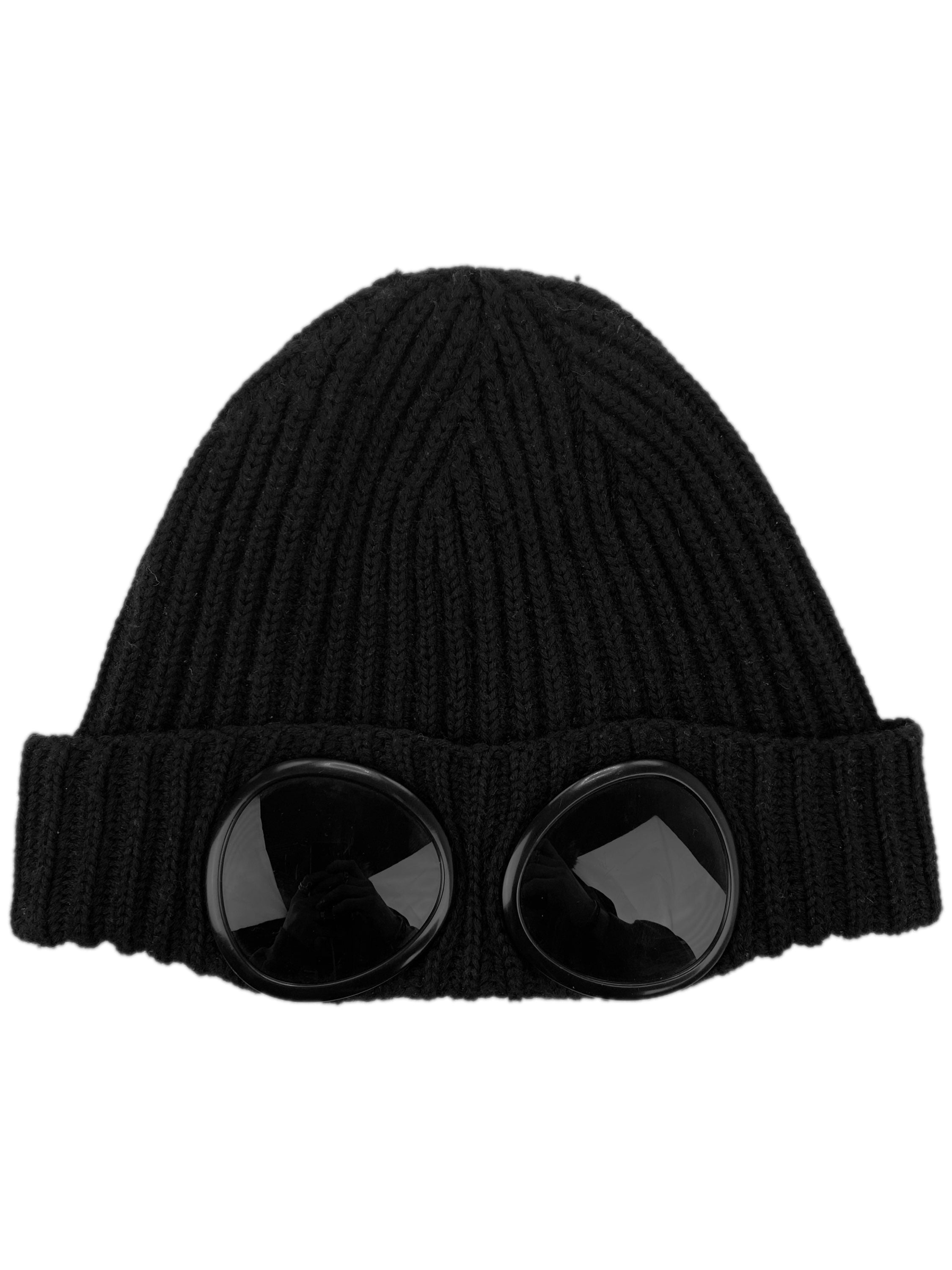 C.P. Company Black Merino Wool Goggle Beanie