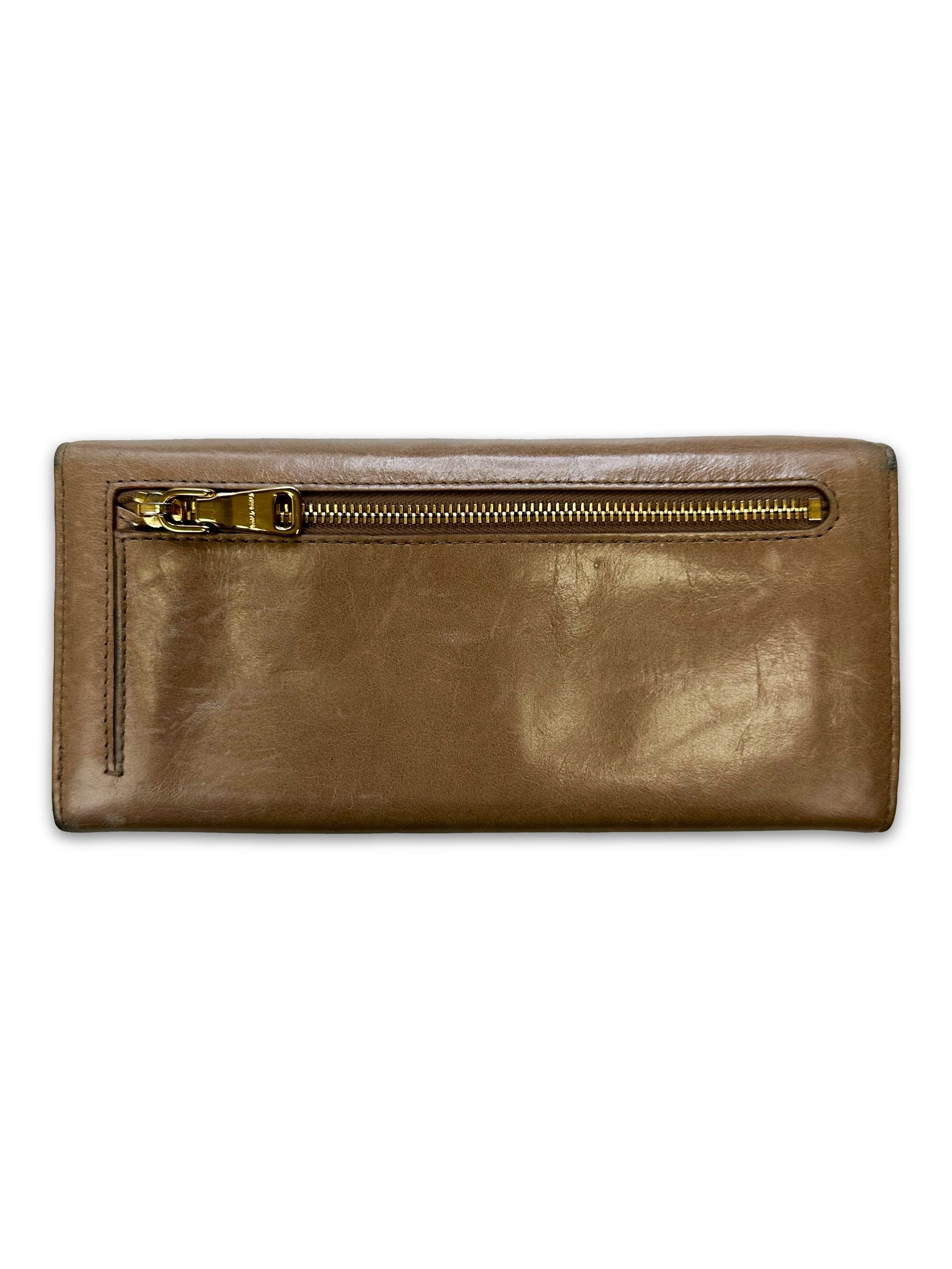 00s Miu Miu ‘Ribbon’ Tan Leather Bifold Long Wallet