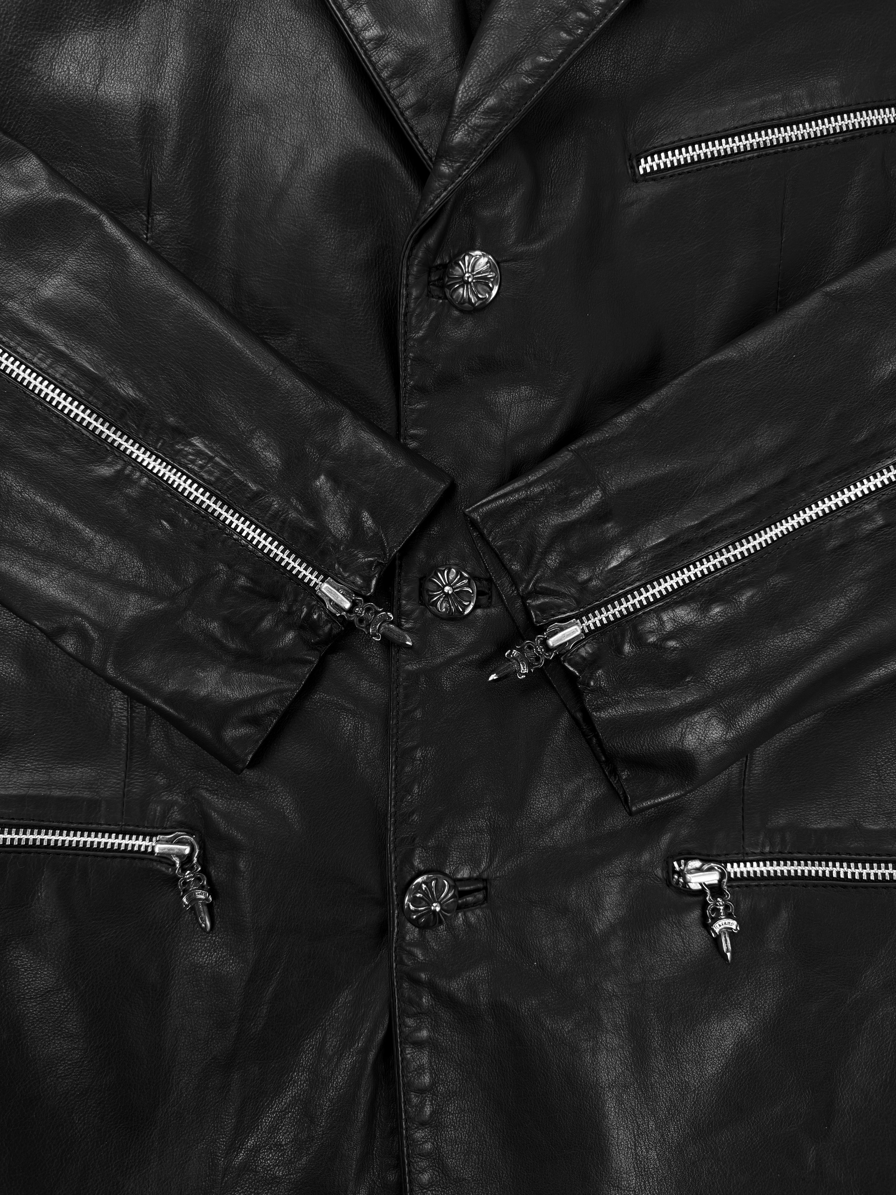 Chrome Hearts 22 Leather Cross Patch Flooded Dagger Zip Blazer Jacket