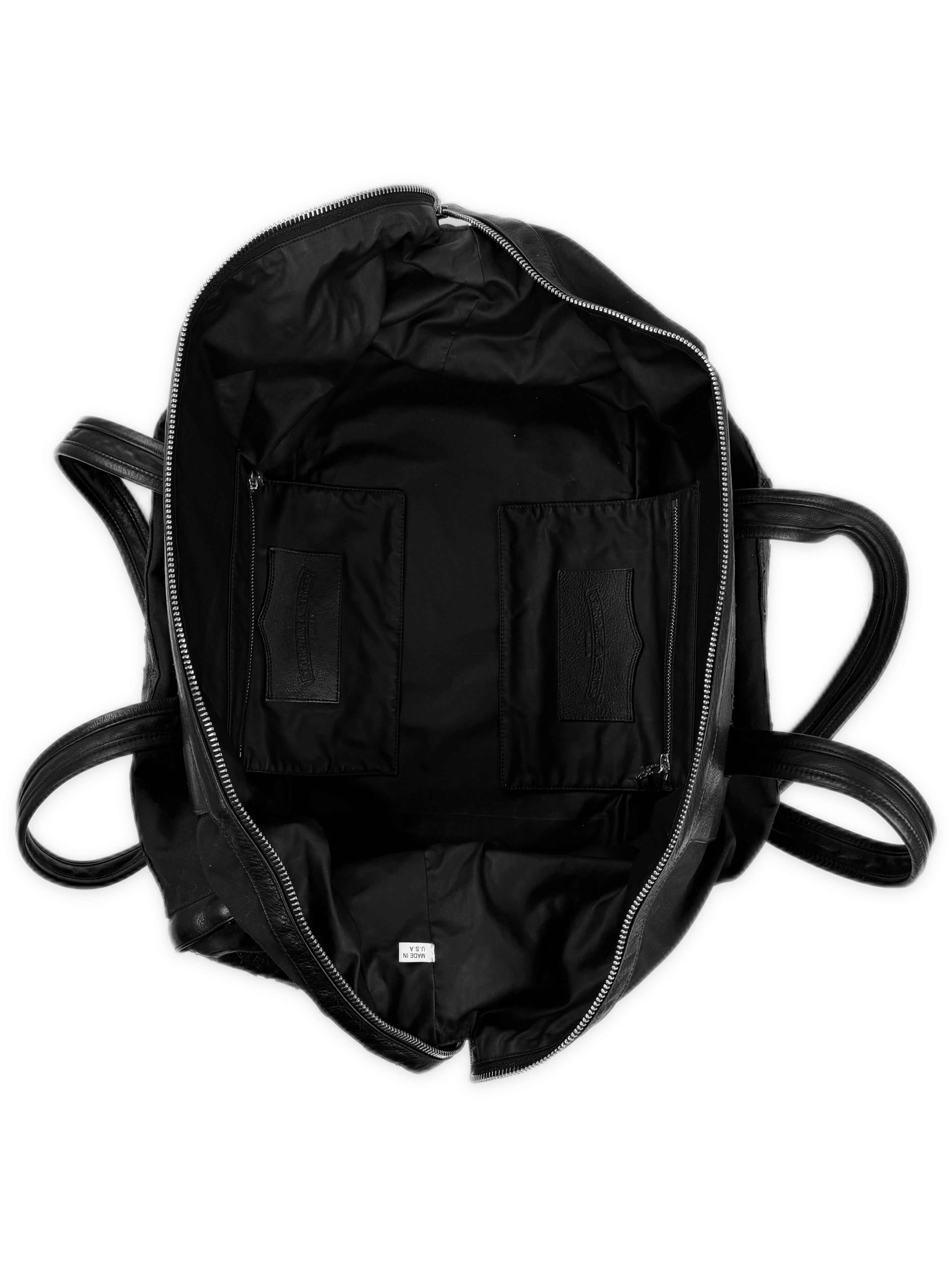 Chrome Hearts Cemetery Cross Patch Flooded Black Leather Large Duffle Bag