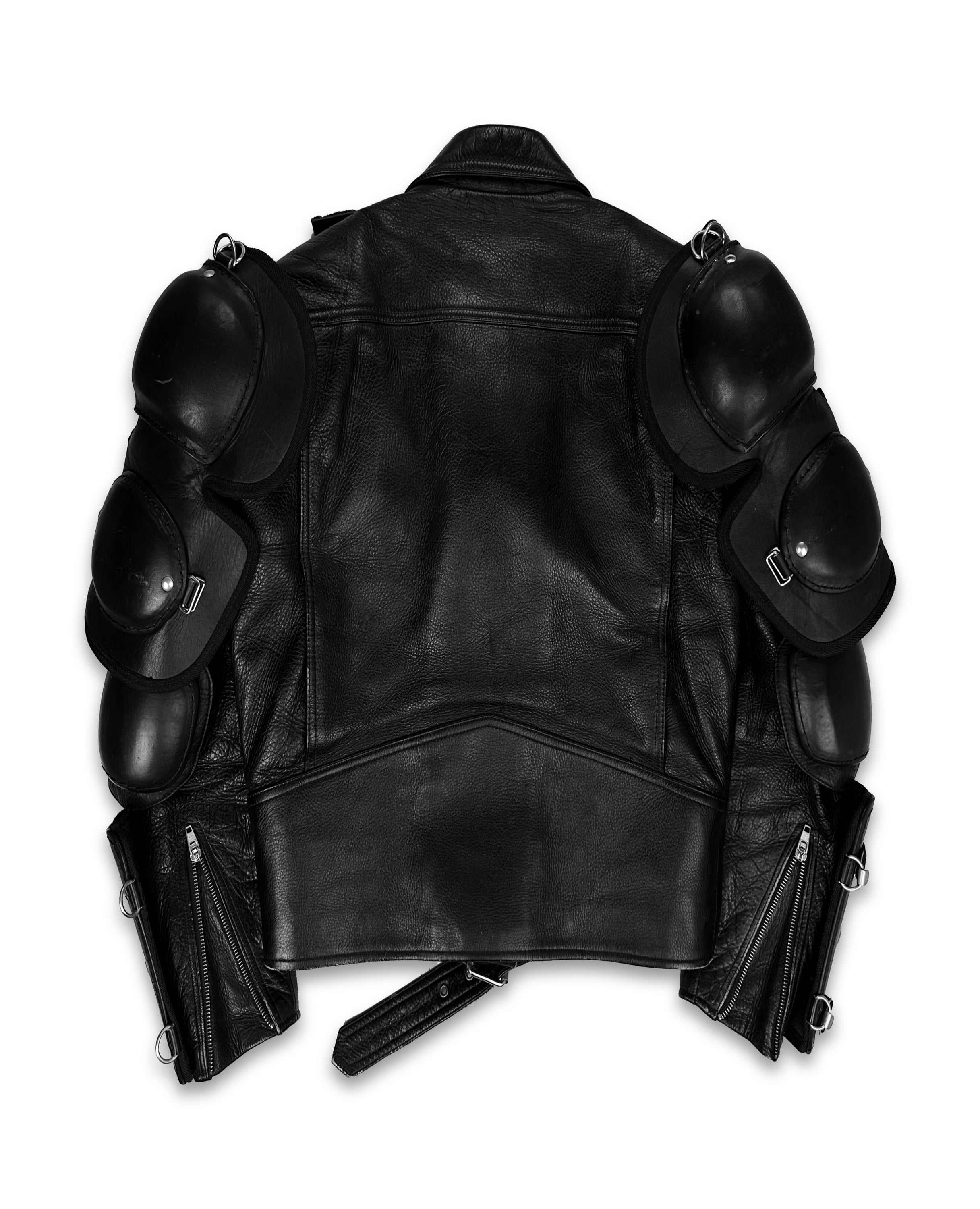 00s Kadoya ‘Battle Suit’ Armoured Black Leather Biker Jacket