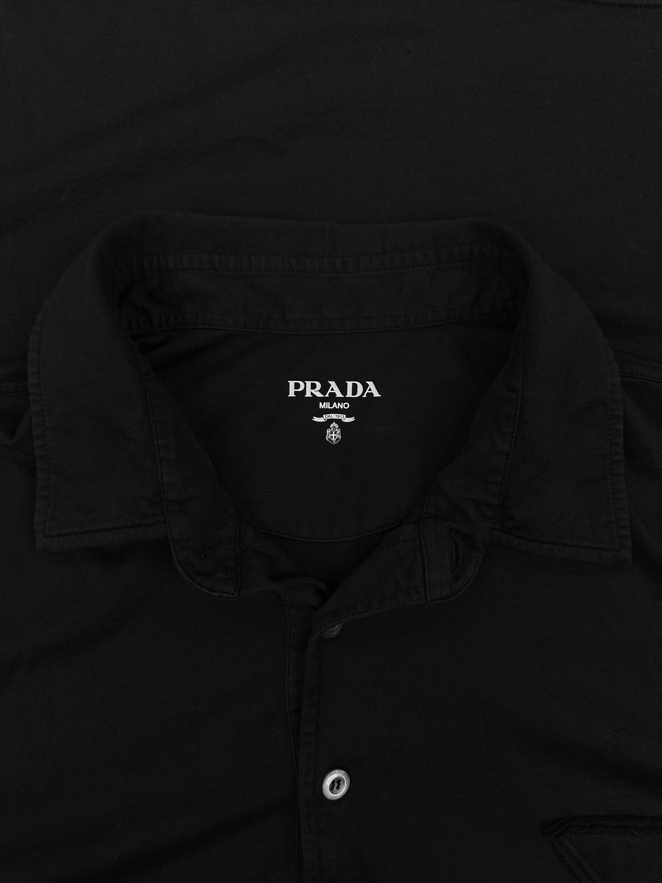 SS23 Prada ‘Triangle Logo’ Black Collared Polo Shirt