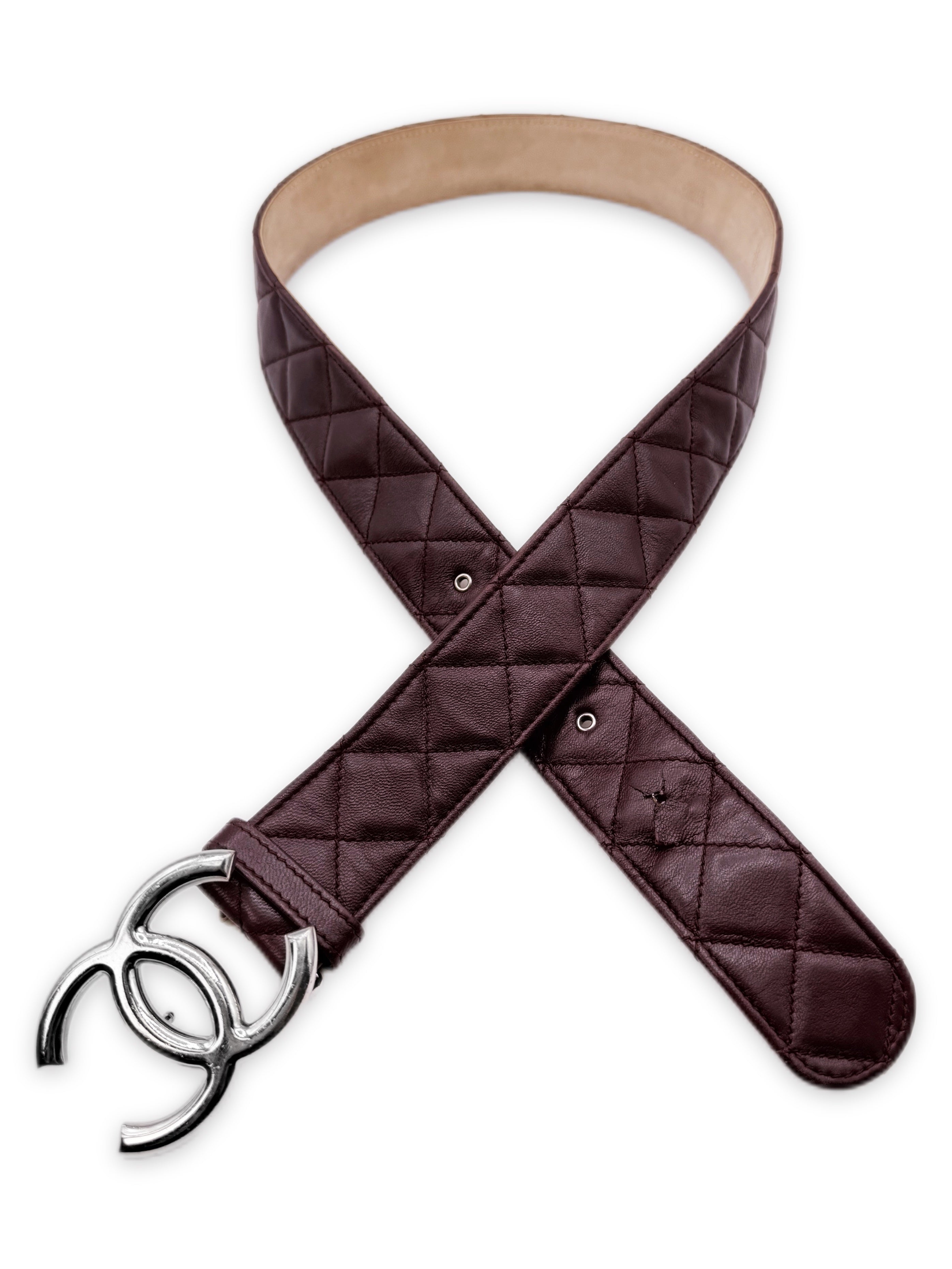 Chanel Double CC Burgundy Quilted Lambskin Leather Caviar Belt