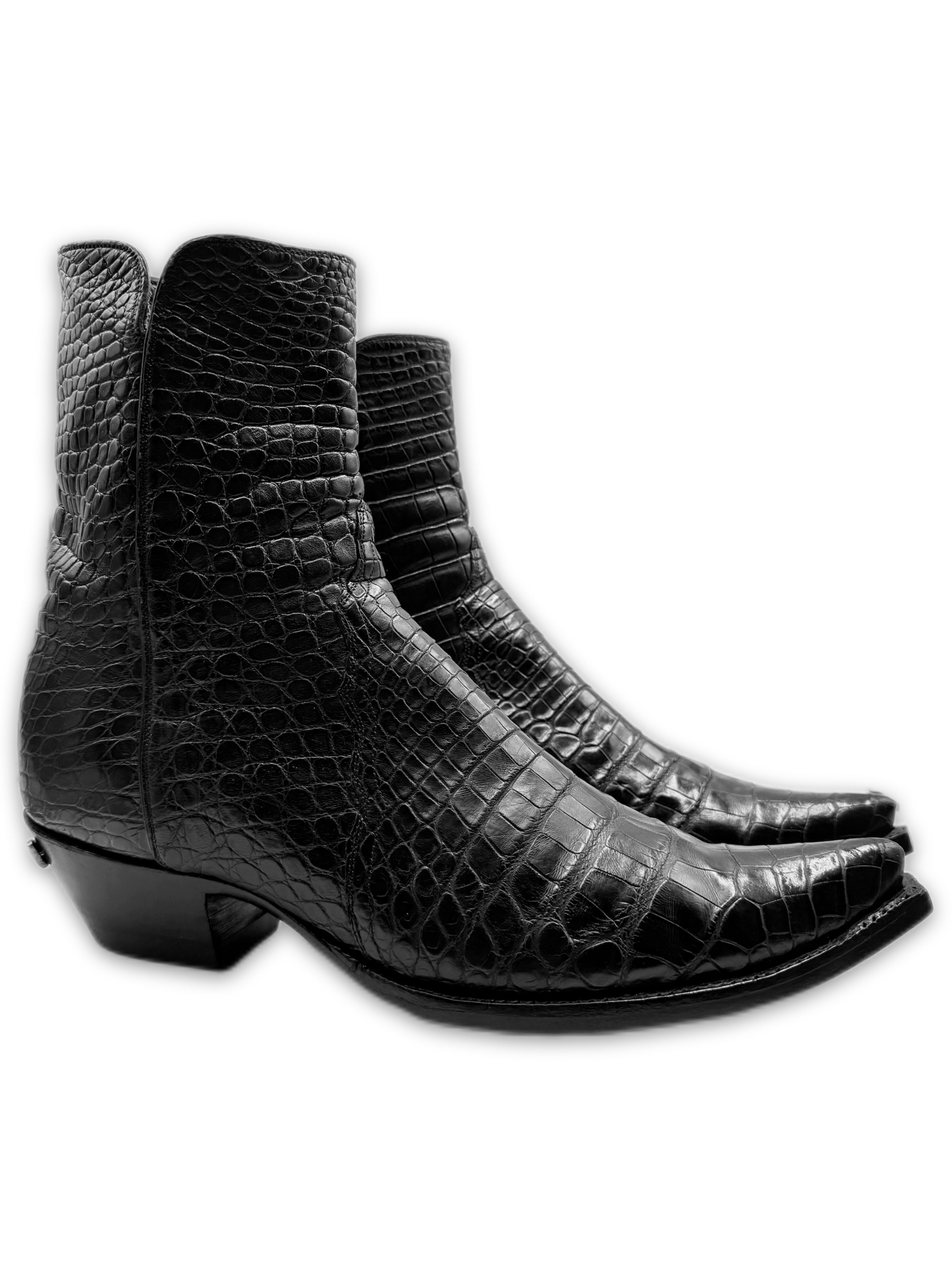 Chrome Hearts Crocodile Dagger Zip Black Leather Oak Sole Boots