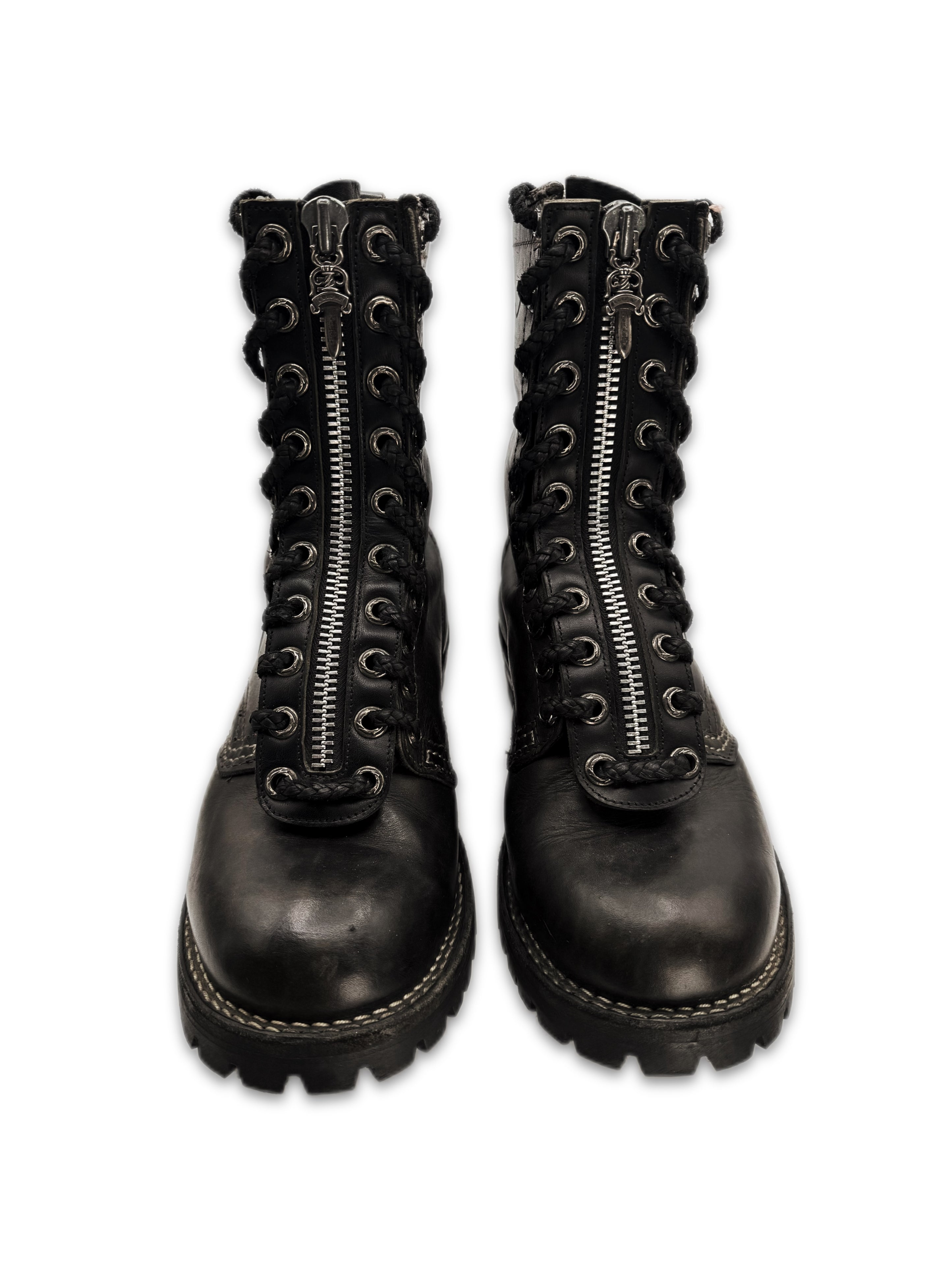 Chrome Hearts x Wesco Front Dagger Zip Leather Fireman Boots