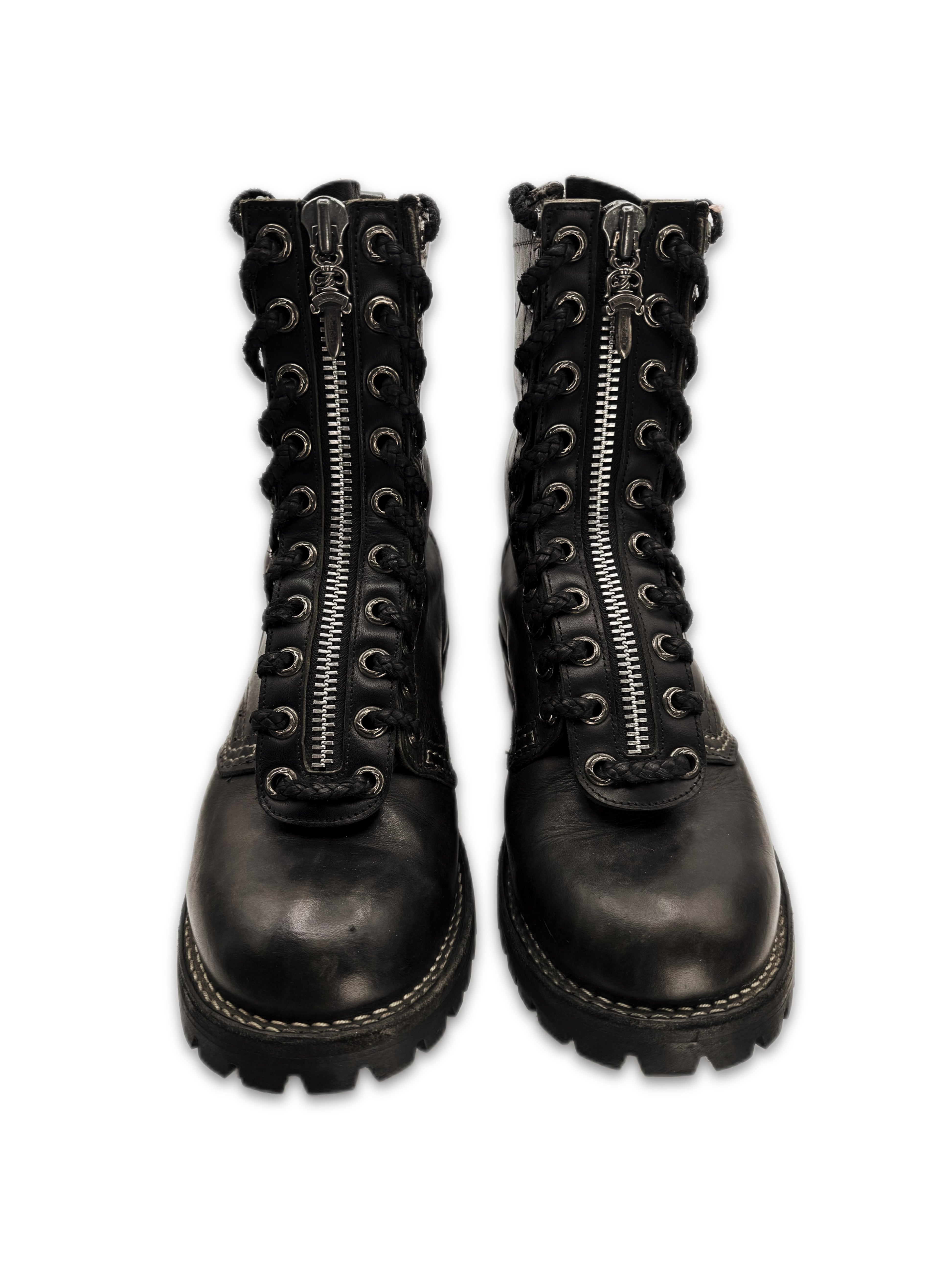 Chrome Hearts x Wesco Front Dagger Zip Leather Fireman Boots