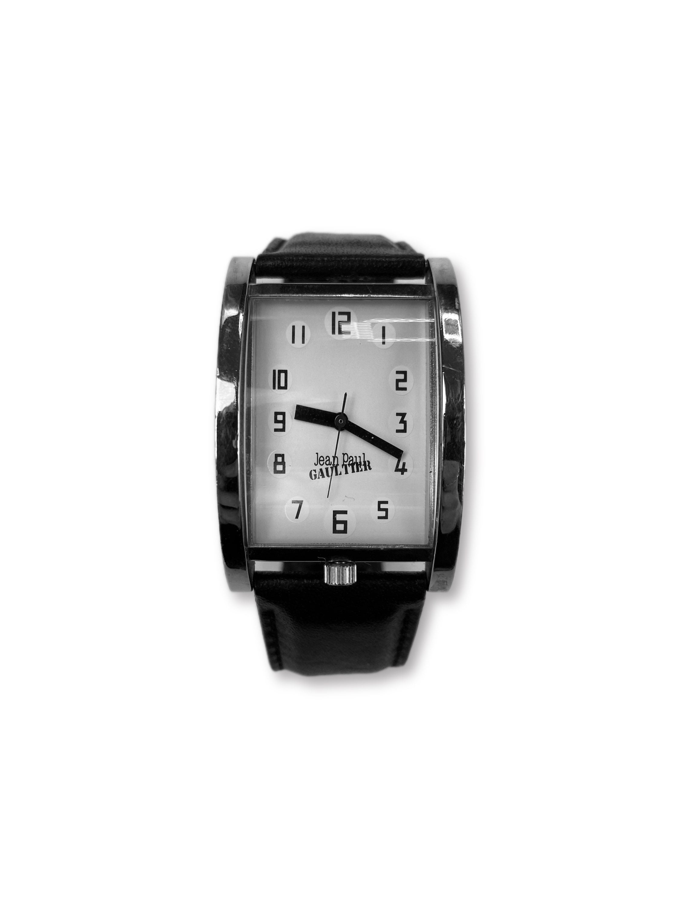 Jean Paul Gaultier Silver Black Leather Logo Watch