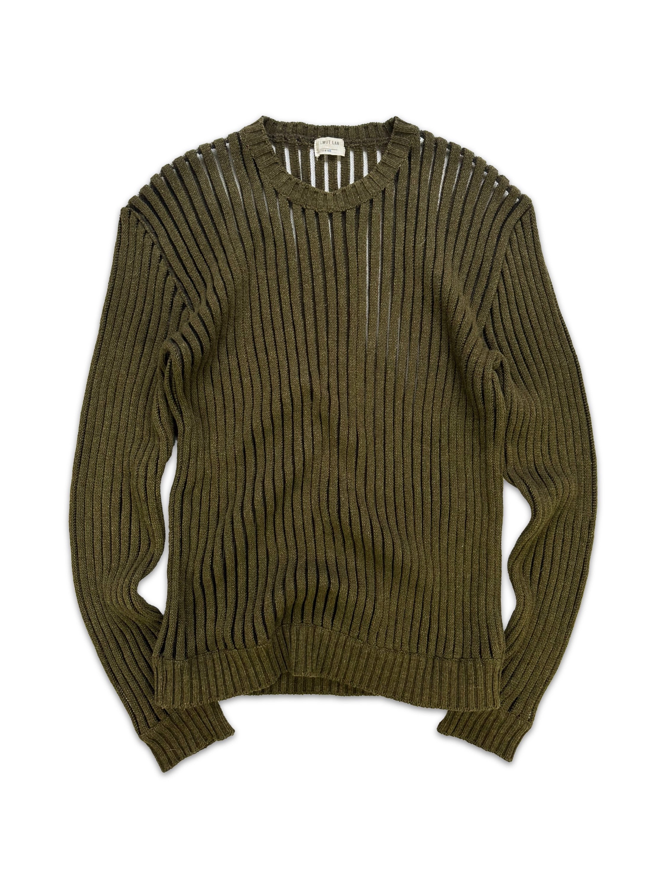 AW98 Helmut Lang Mesh Ribbed Olive Green Knit Sweater