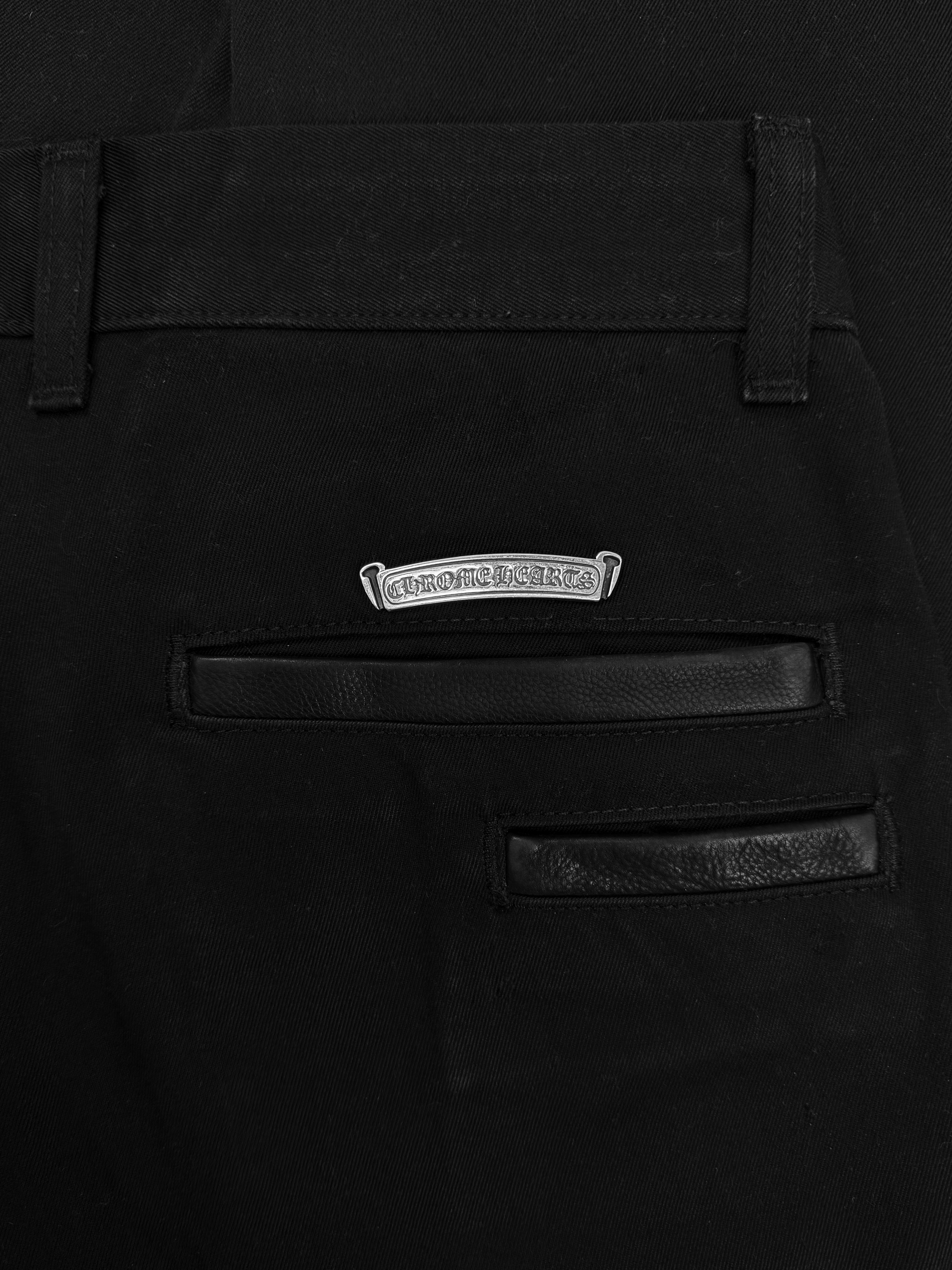 Chrome Hearts Leather Tab Black Boot Cut Chino Work Pants