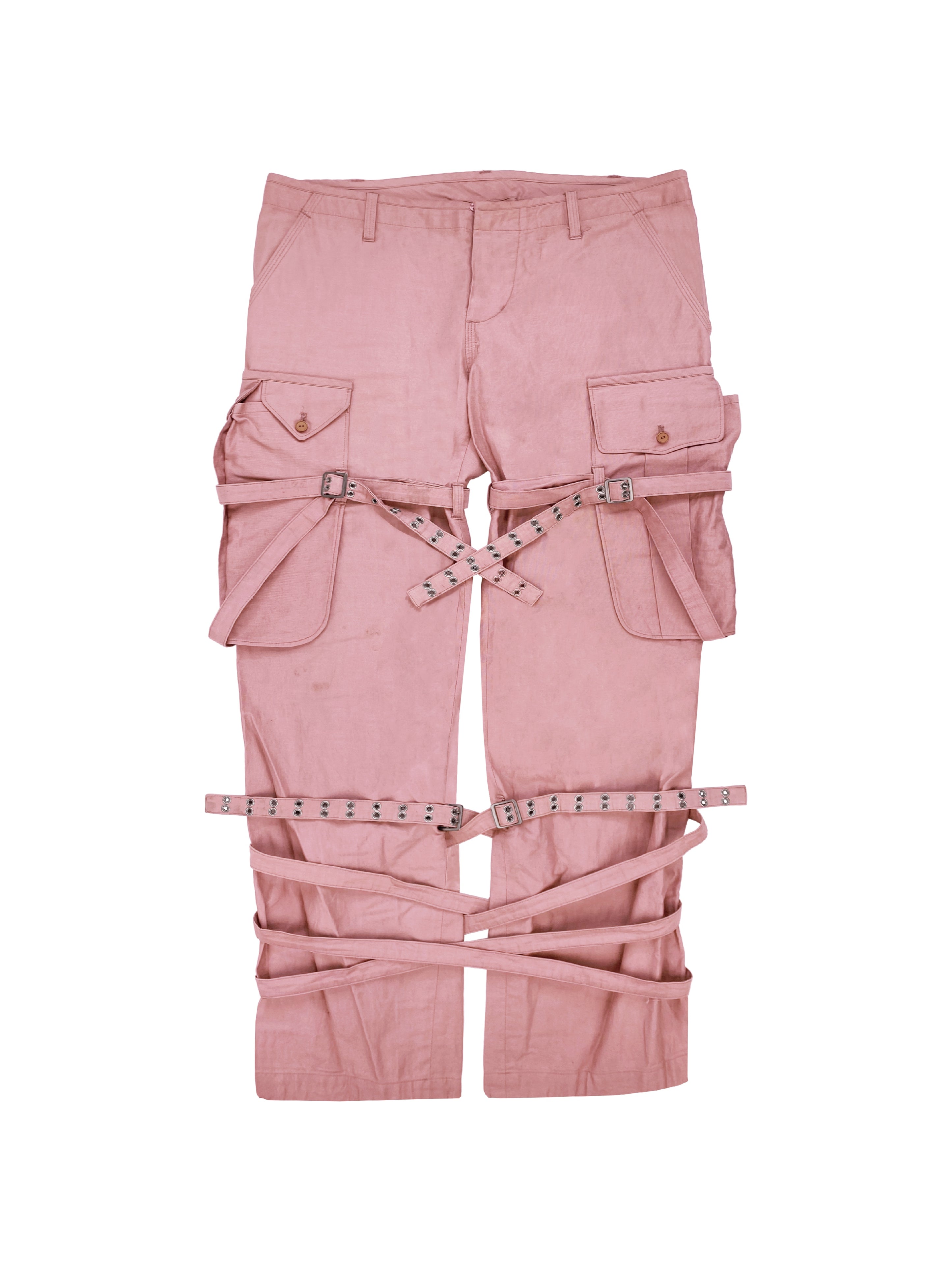 90’s Jean Paul Gaultier Pink Belted Bondage Strap Cargo Pants