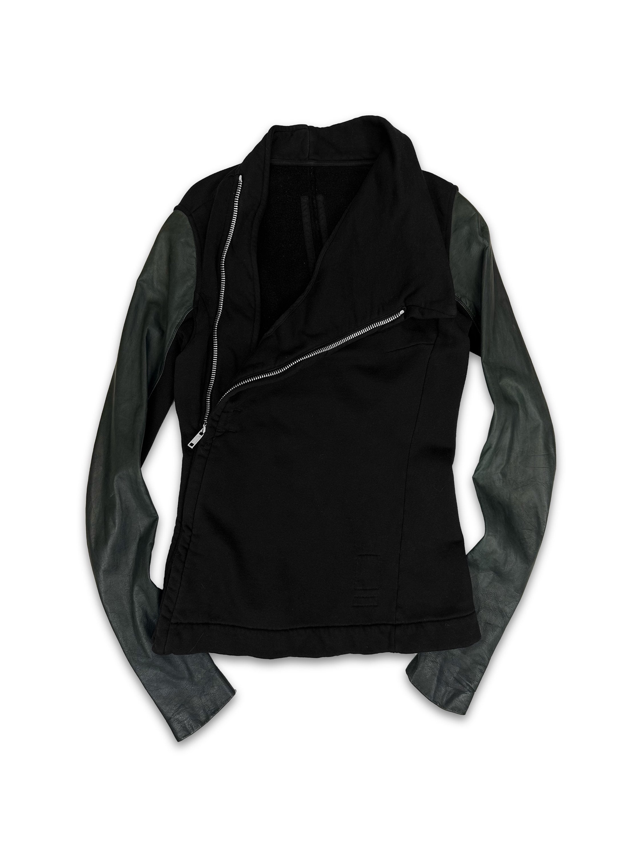 Rick Owens Leather Sleeve Asymmetric Zip Jacket