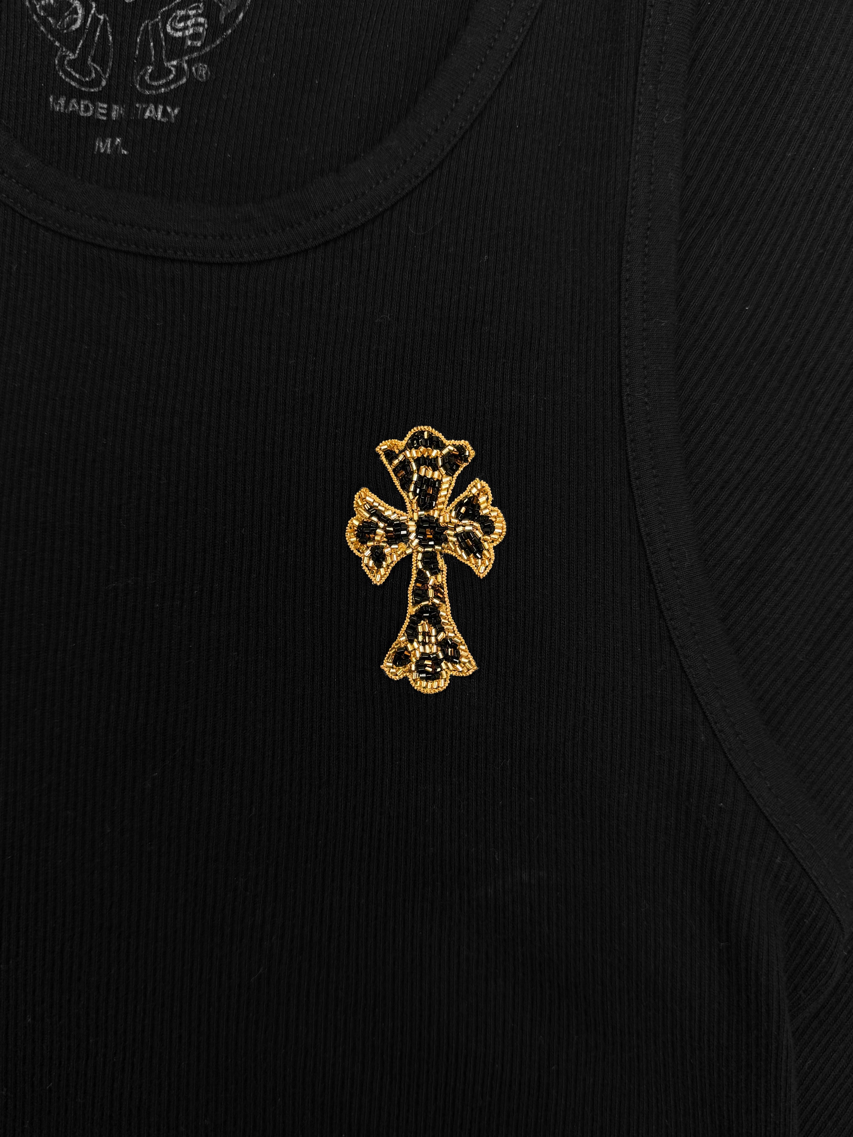Chrome Hearts Cheetah St Barth Exclusive Beaded Cross Wife Beater Tank-top