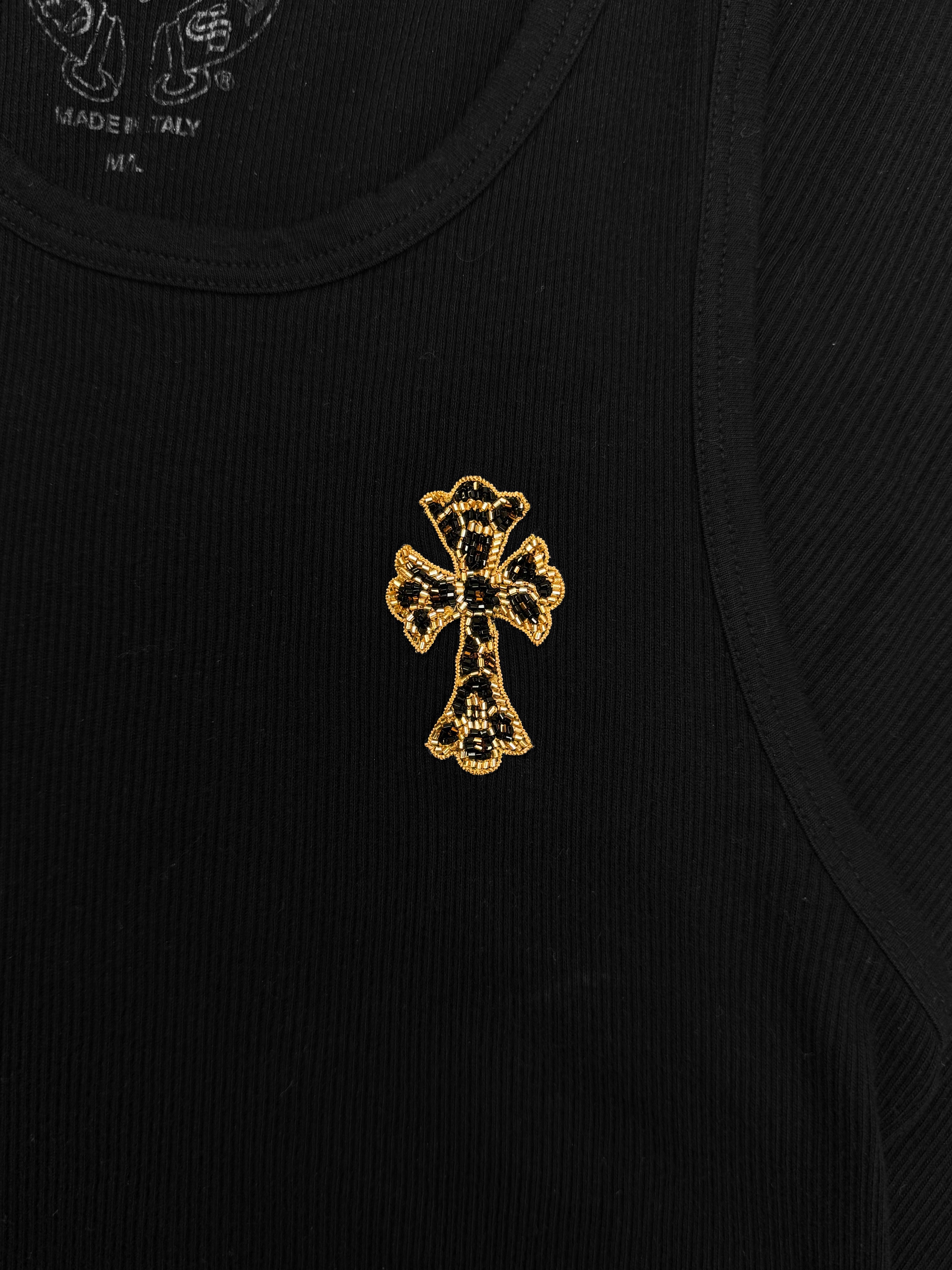 Chrome Hearts Cheetah St Barth Exclusive Beaded Cross Wife Beater Tank-top
