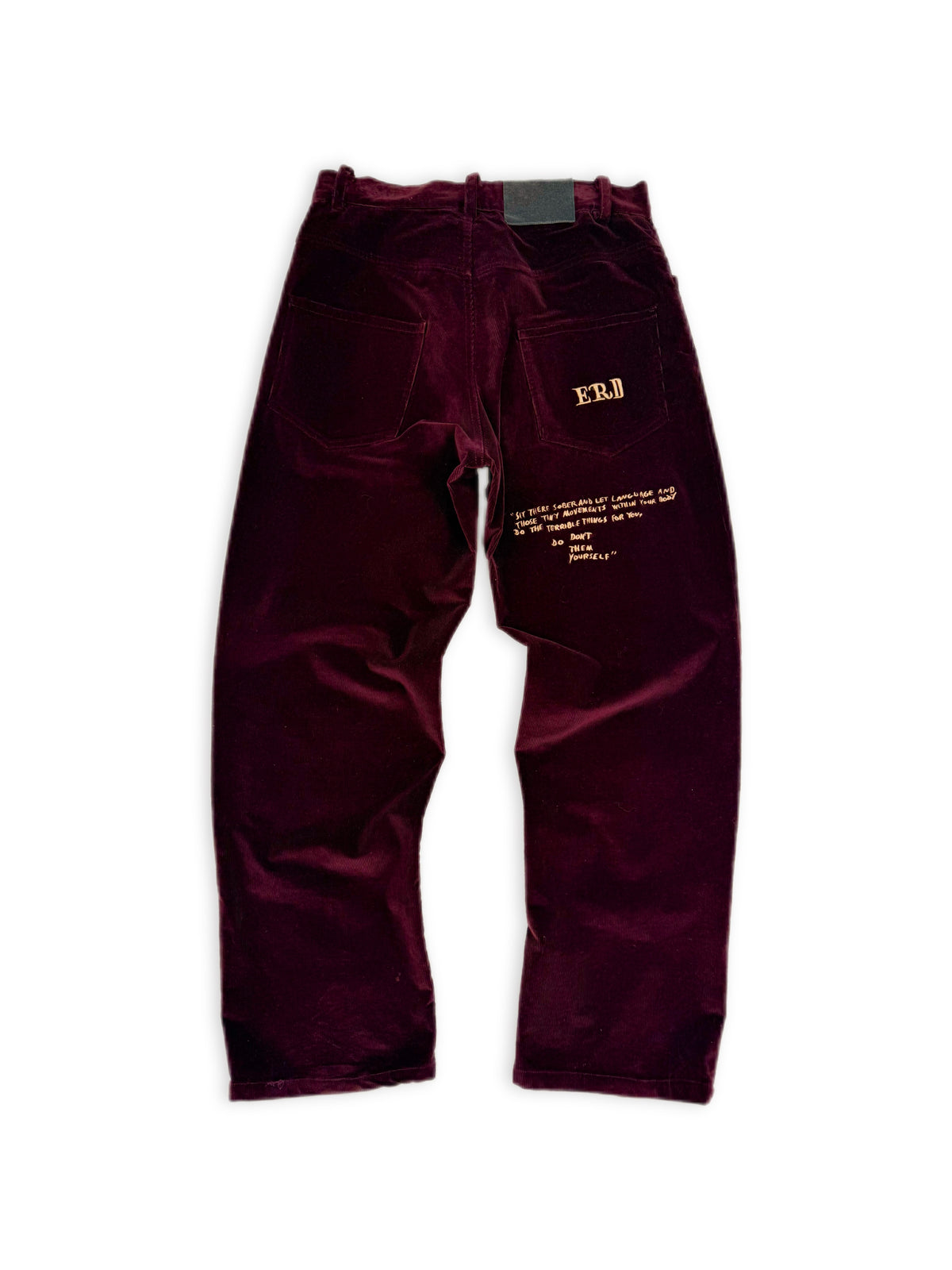 AW22 Enfants Riches Deprimes ‘Poeise’ Embroidered Dark Red Corduroy Pants