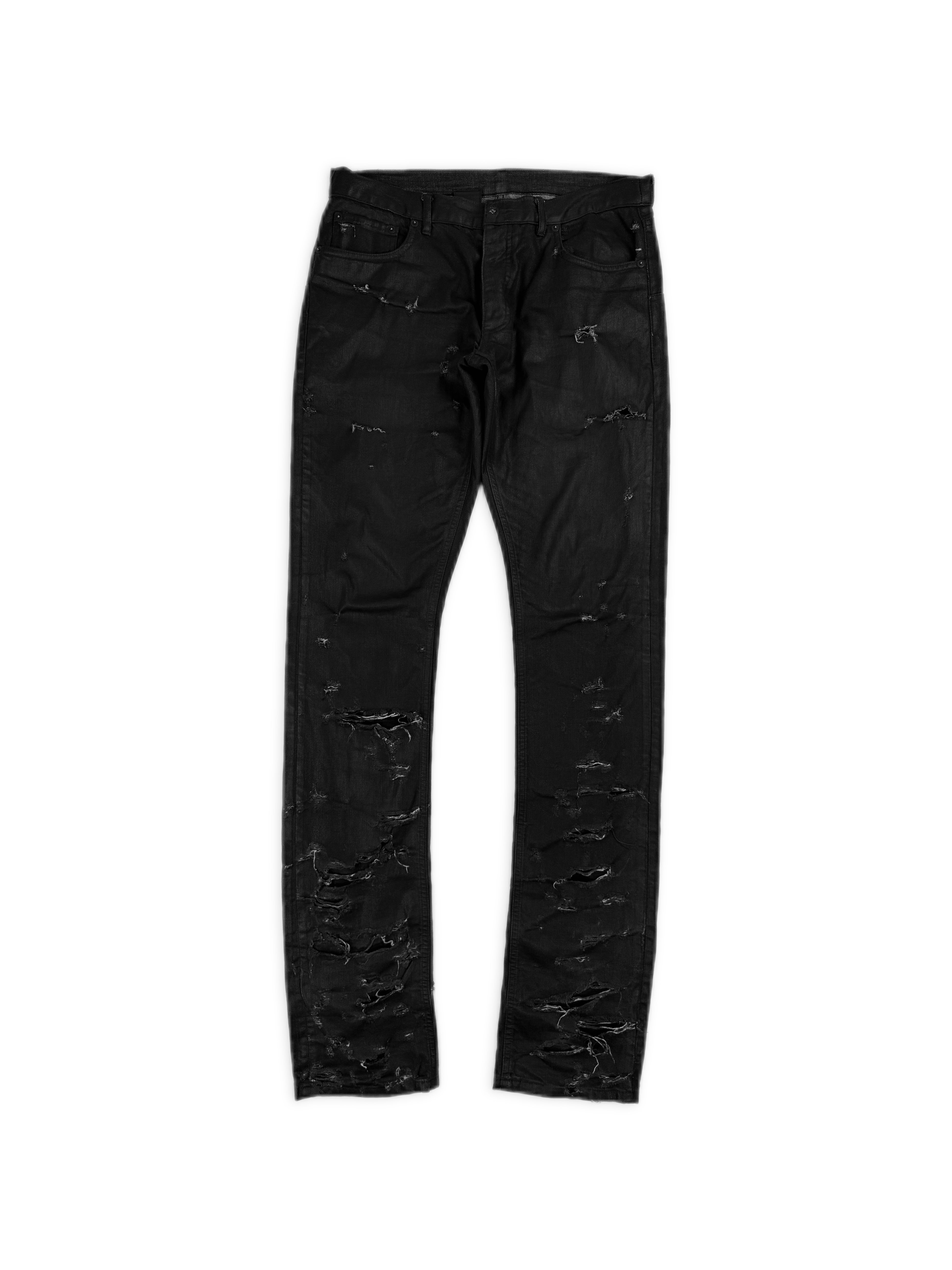 SS04 Dior Homme ‘Strip’ Unaltered Black Distressed Wax Denim Jeans