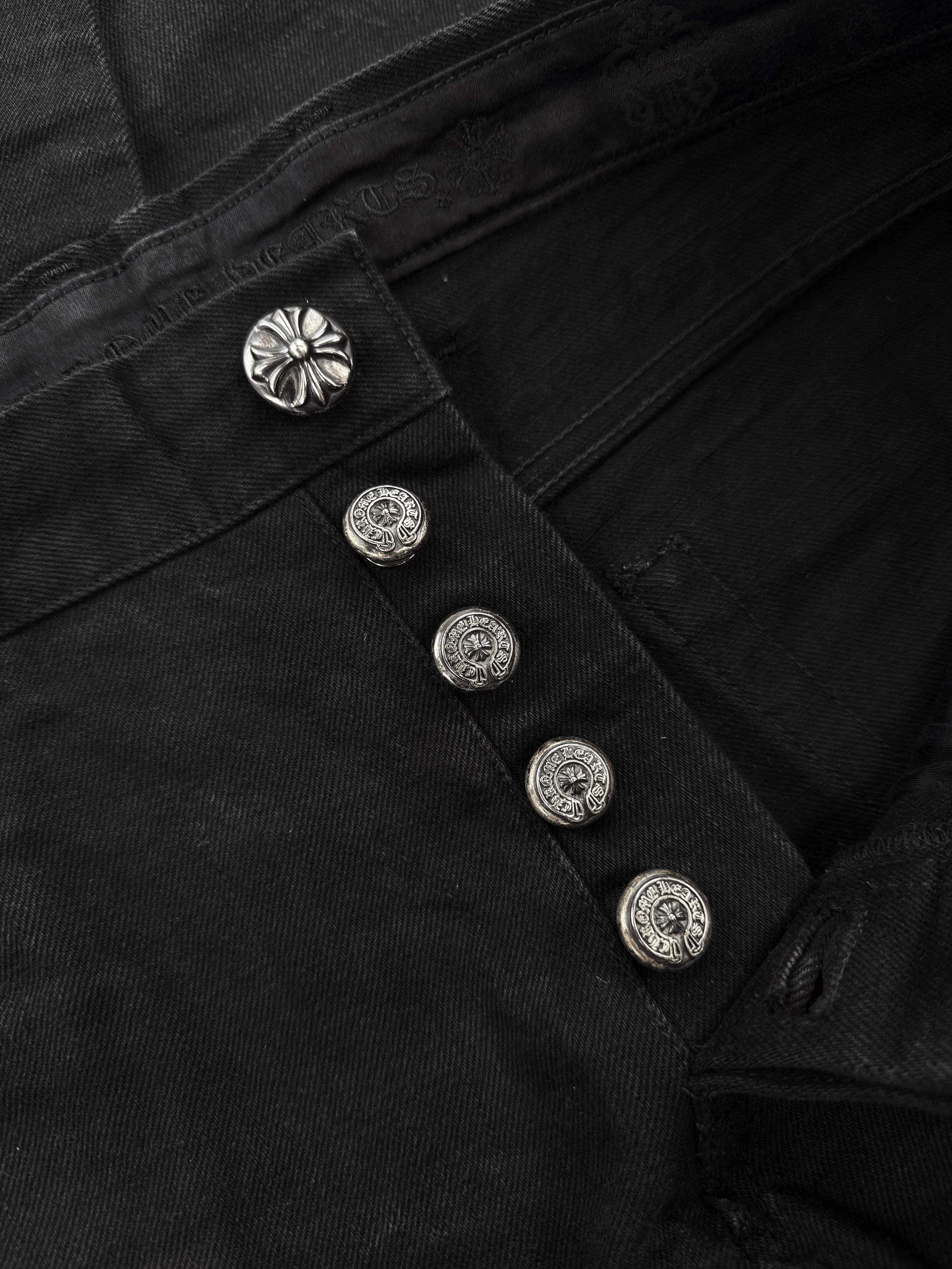 Chrome Hearts RS Cut Flared Long .925 Silver Black Denim Jeans