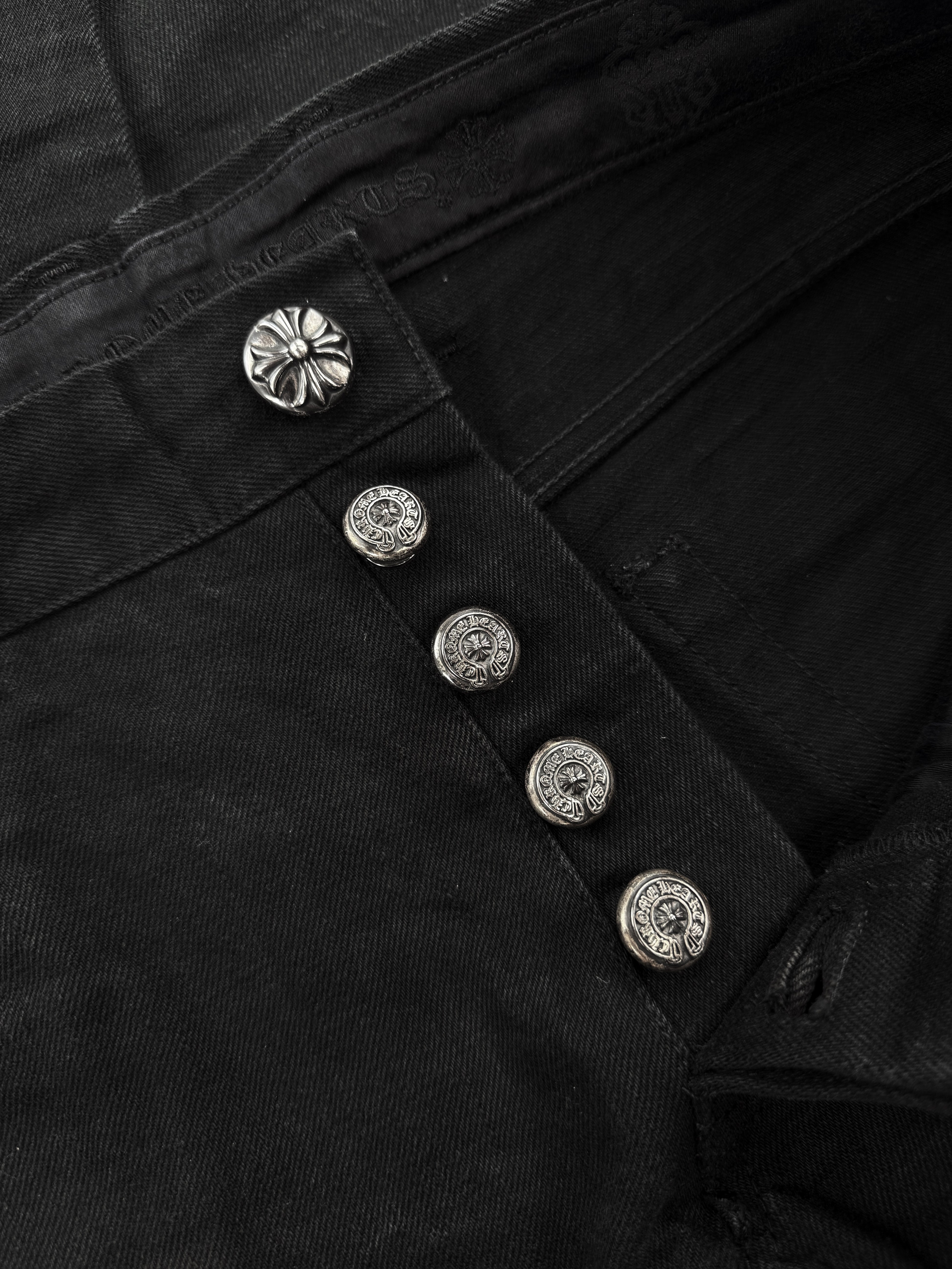 Chrome Hearts RS Cut Flared Long .925 Silver Black Denim Jeans