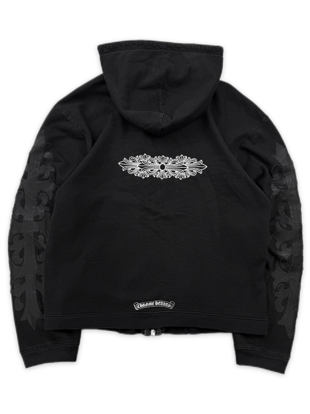 Chrome Hearts Floral Leather Patch Dagger Zip Black Hoodie