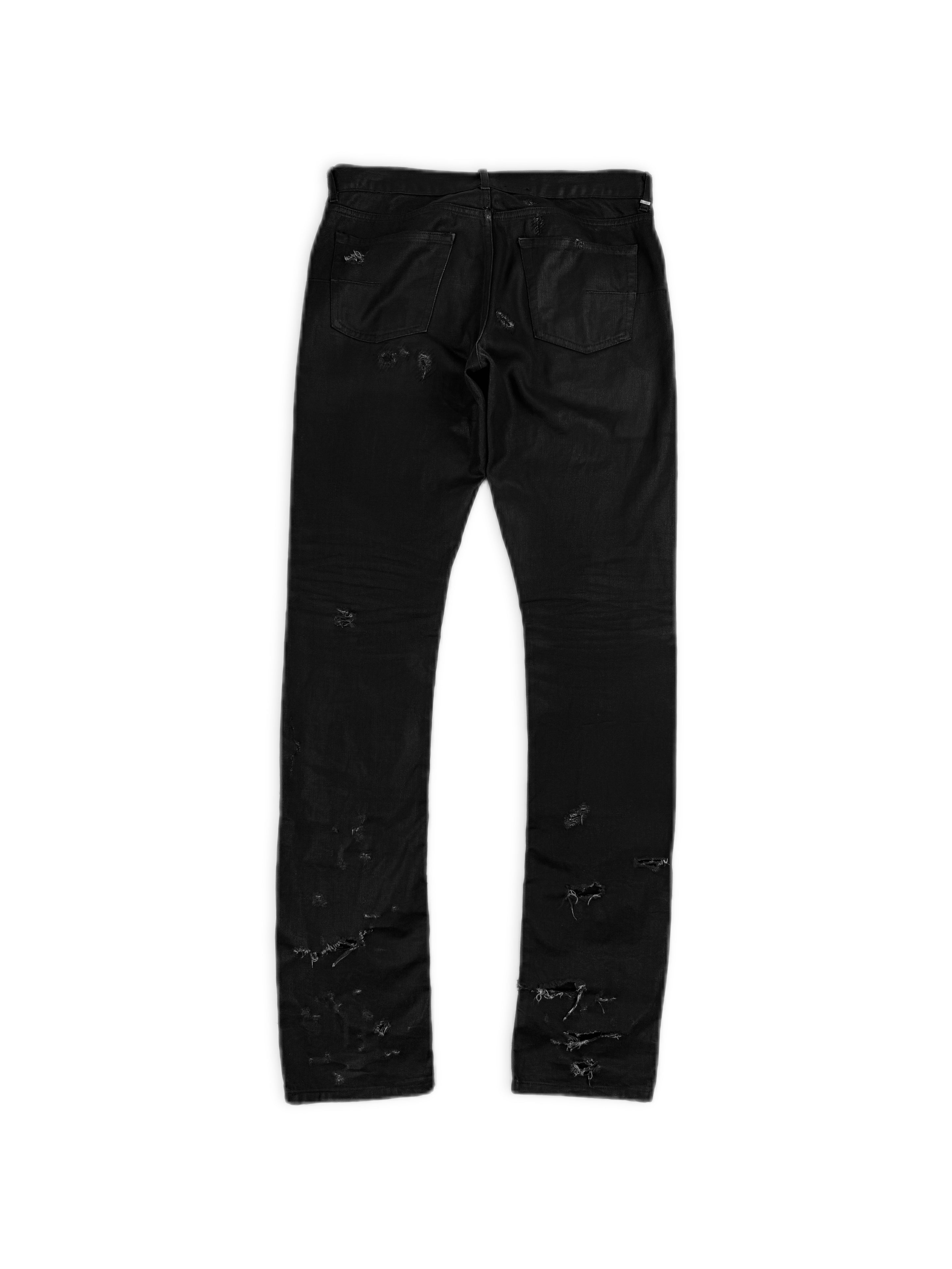 SS04 Dior Homme ‘Strip’ Unaltered Black Distressed Wax Denim Jeans