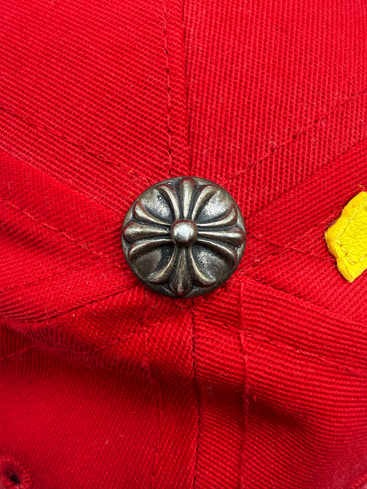 Chrome Hearts Yellow Cross Patch Leather CH Embroidered Red Snapback Hat