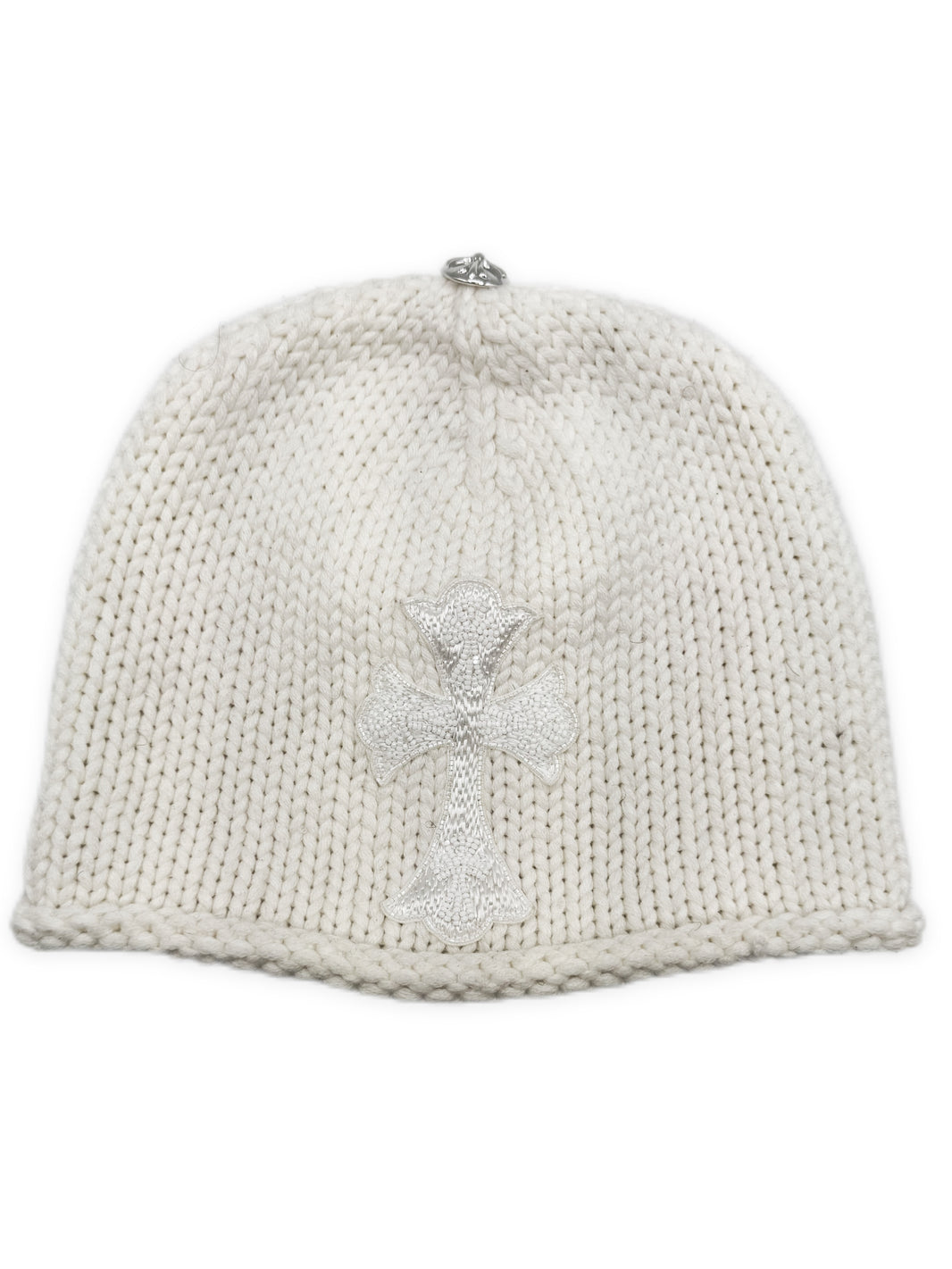 Chrome Hearts Beaded Cross White Rhodium Knit Beanie