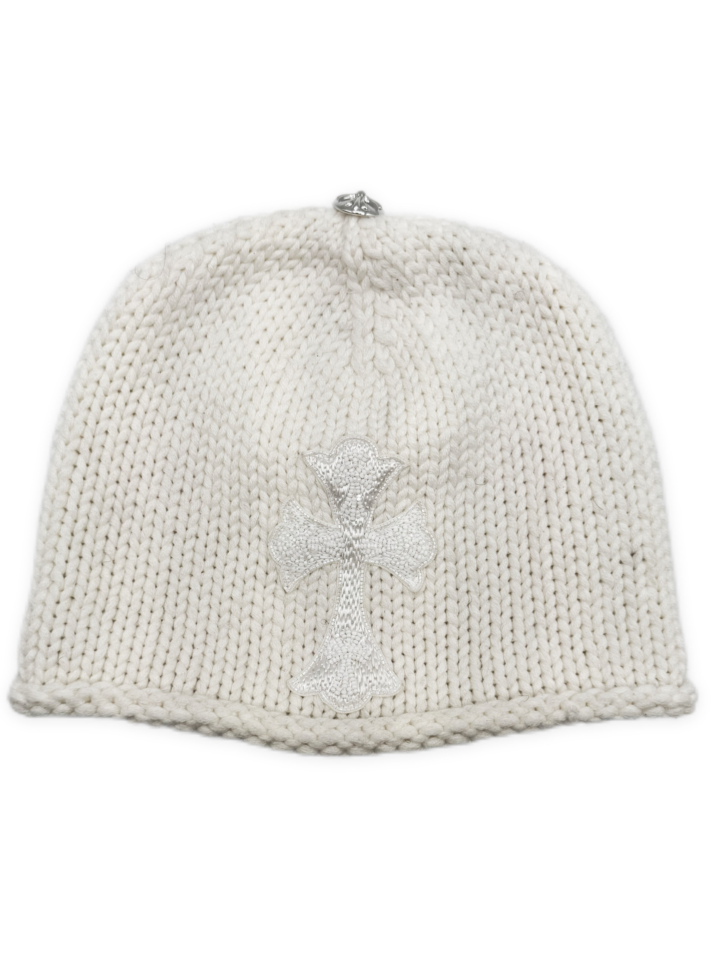 Chrome Hearts Beaded Cross White Rhodium Knit Beanie