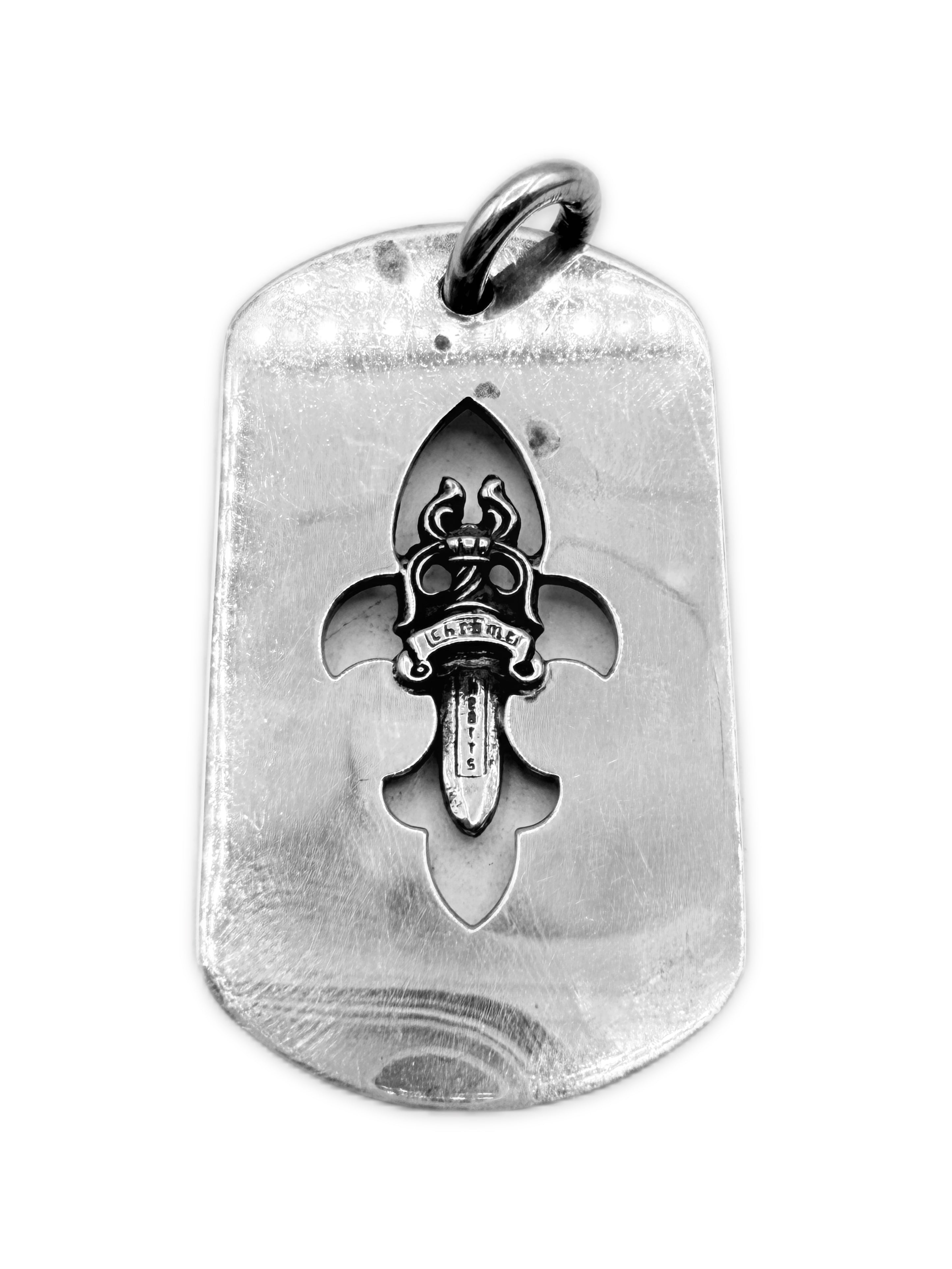 Chrome Hearts Dagger Fleur de Lis .925 Silver Dog Tag Pendant