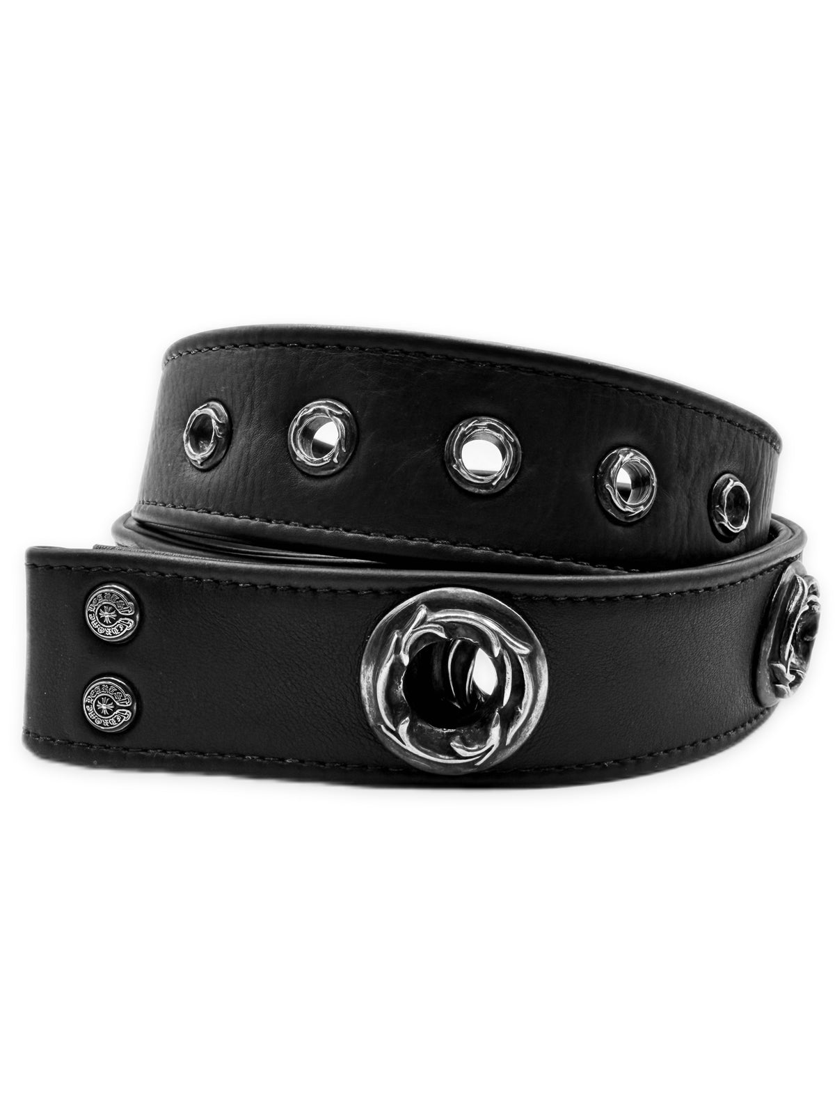 Chrome Hearts Loaded Large Grommet Oiled Black Leather Belt Strap