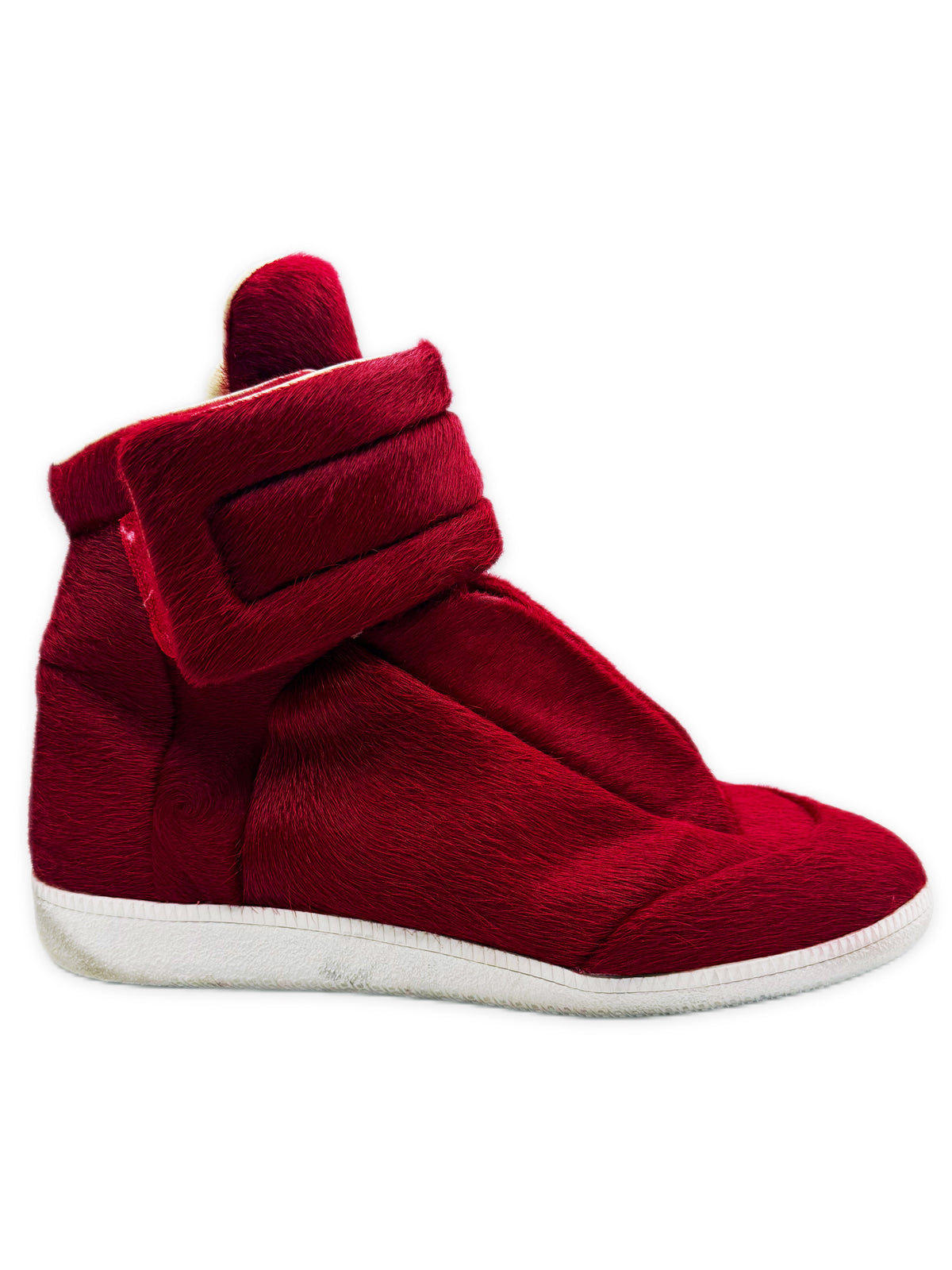 2013 Maison Margiela Red Pony Hair Yeezus Future Hi-top Sneakers
