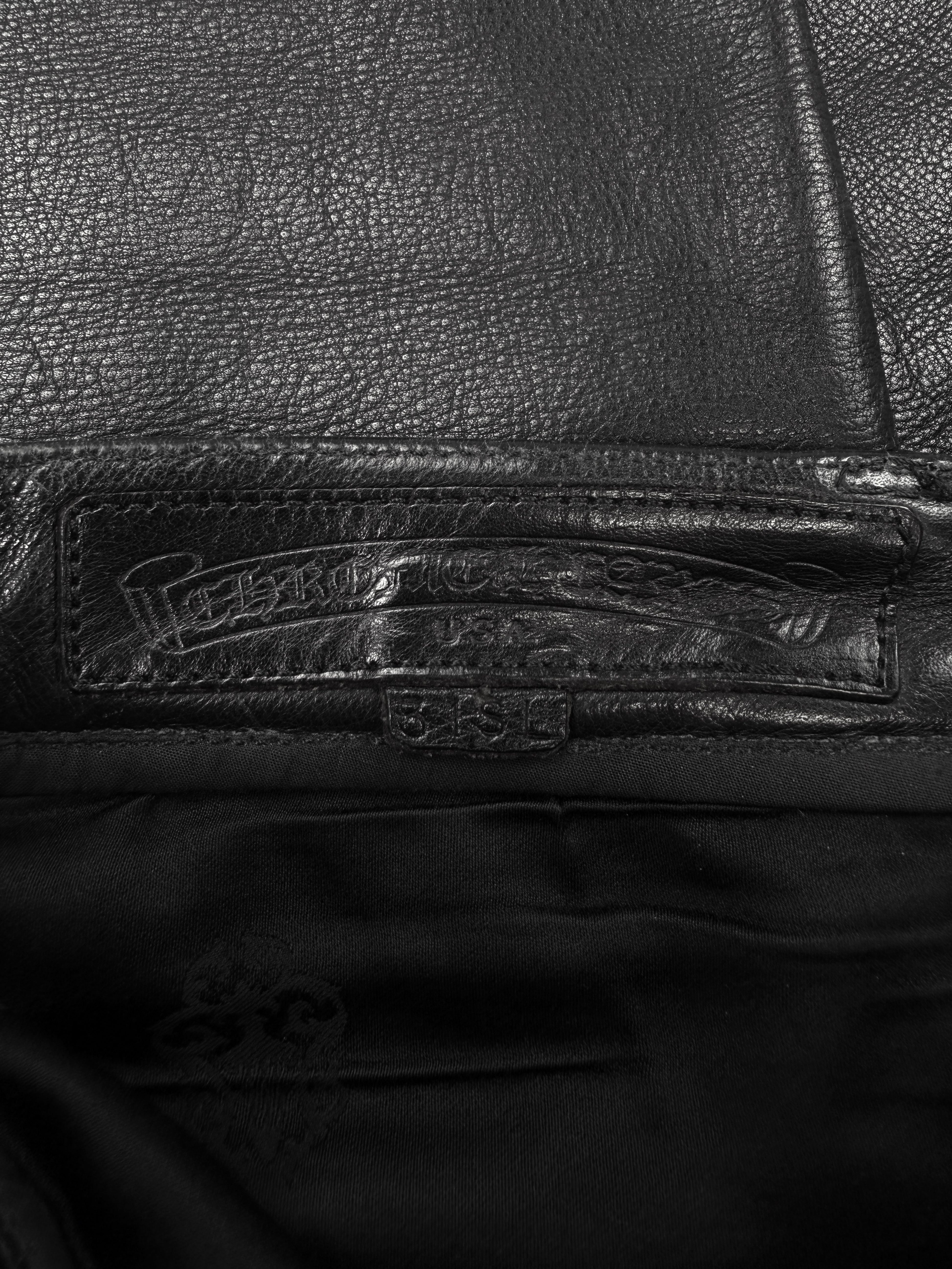 Chrome Hearts 30 Cross Patch Gunslinger Back Buckle Fleur Knee Leather Pants