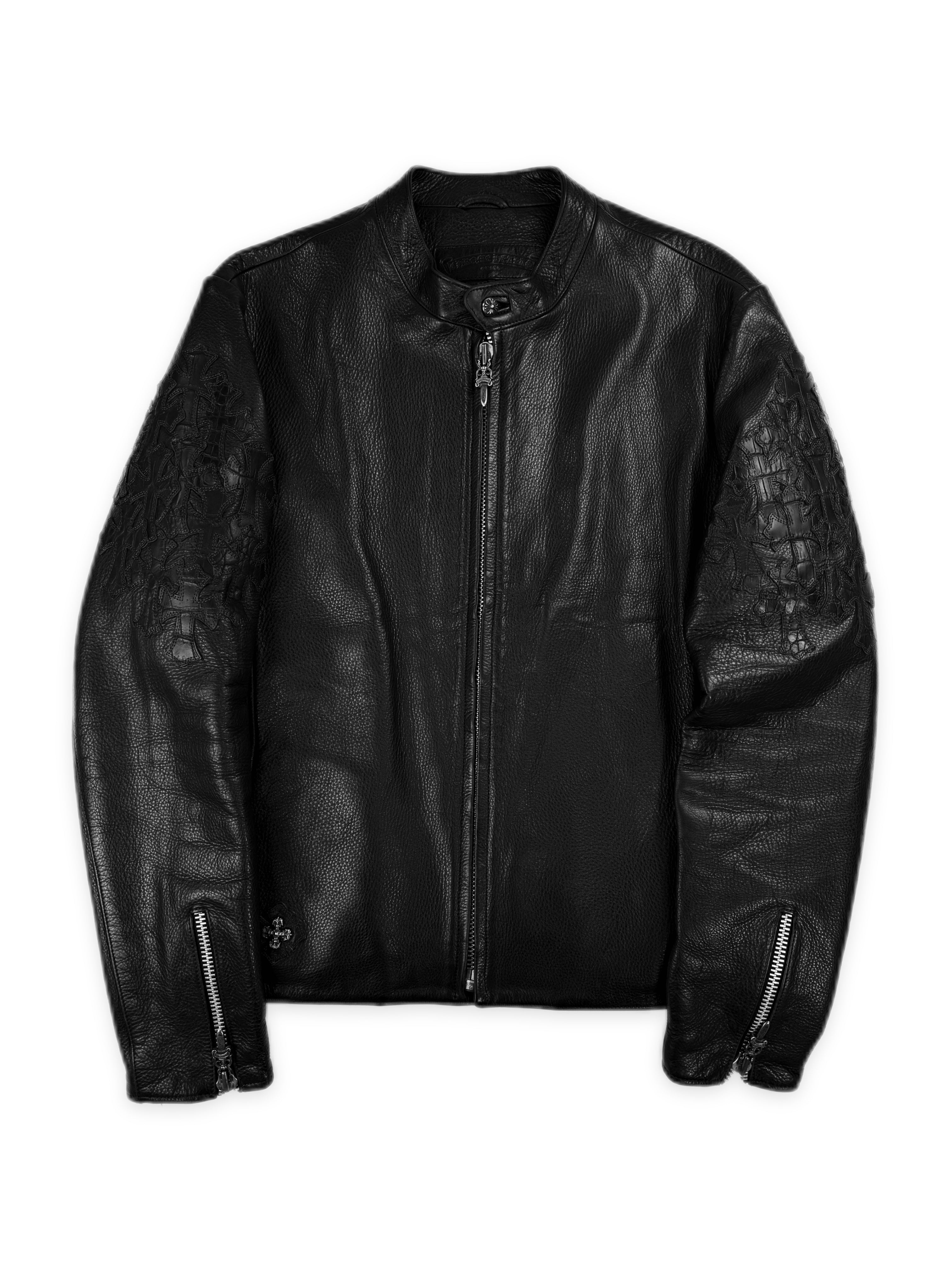 Chrome Hearts Alligator 26 Cross Patch Black Leather Moto Jacket