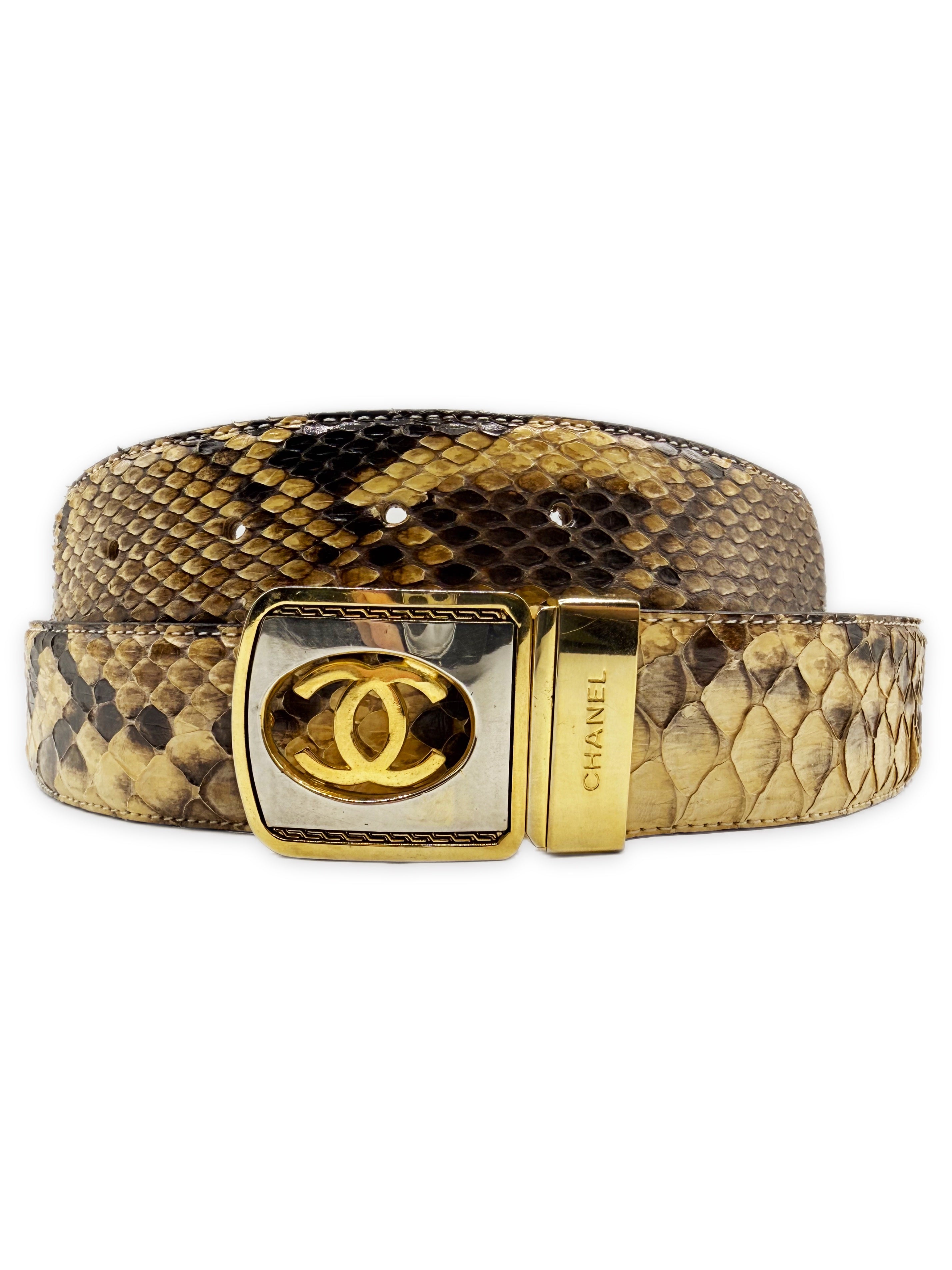 Chanel Python Leather CC Gold Buckle Exotic Belt