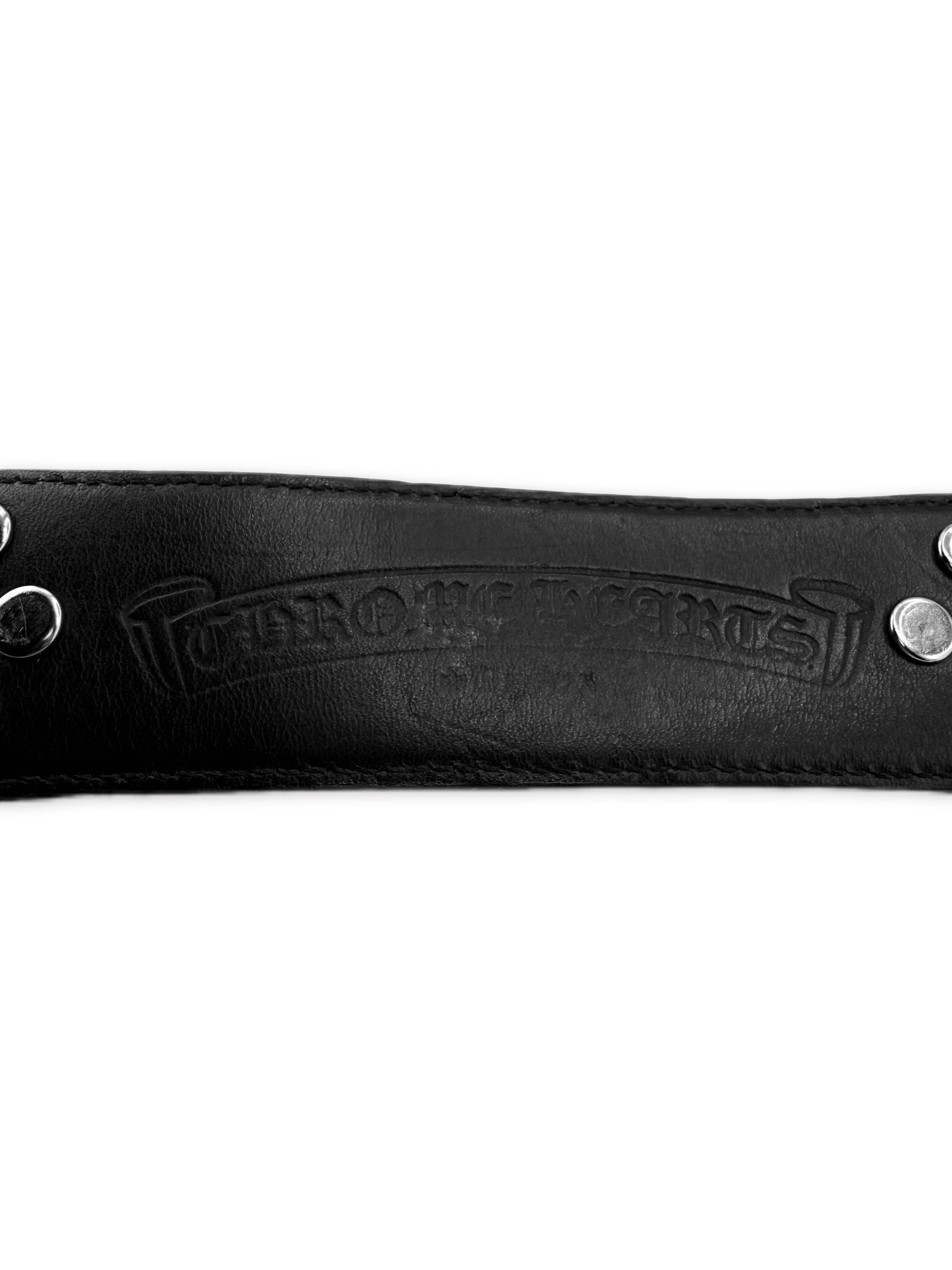 Chrome Hearts Plus Cross Pendant Black Leather .925 Silver Belt Strap