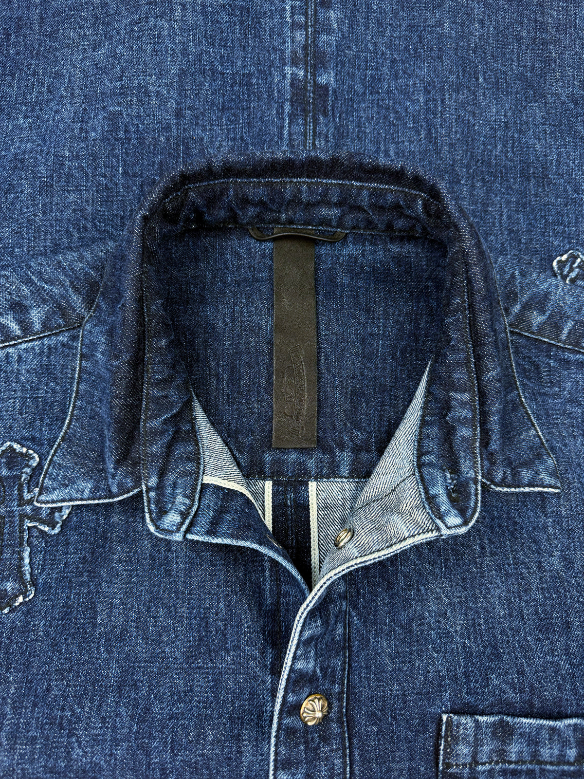 Chrome Hearts Denim Cross Patch Blue Work Shirt Jacket